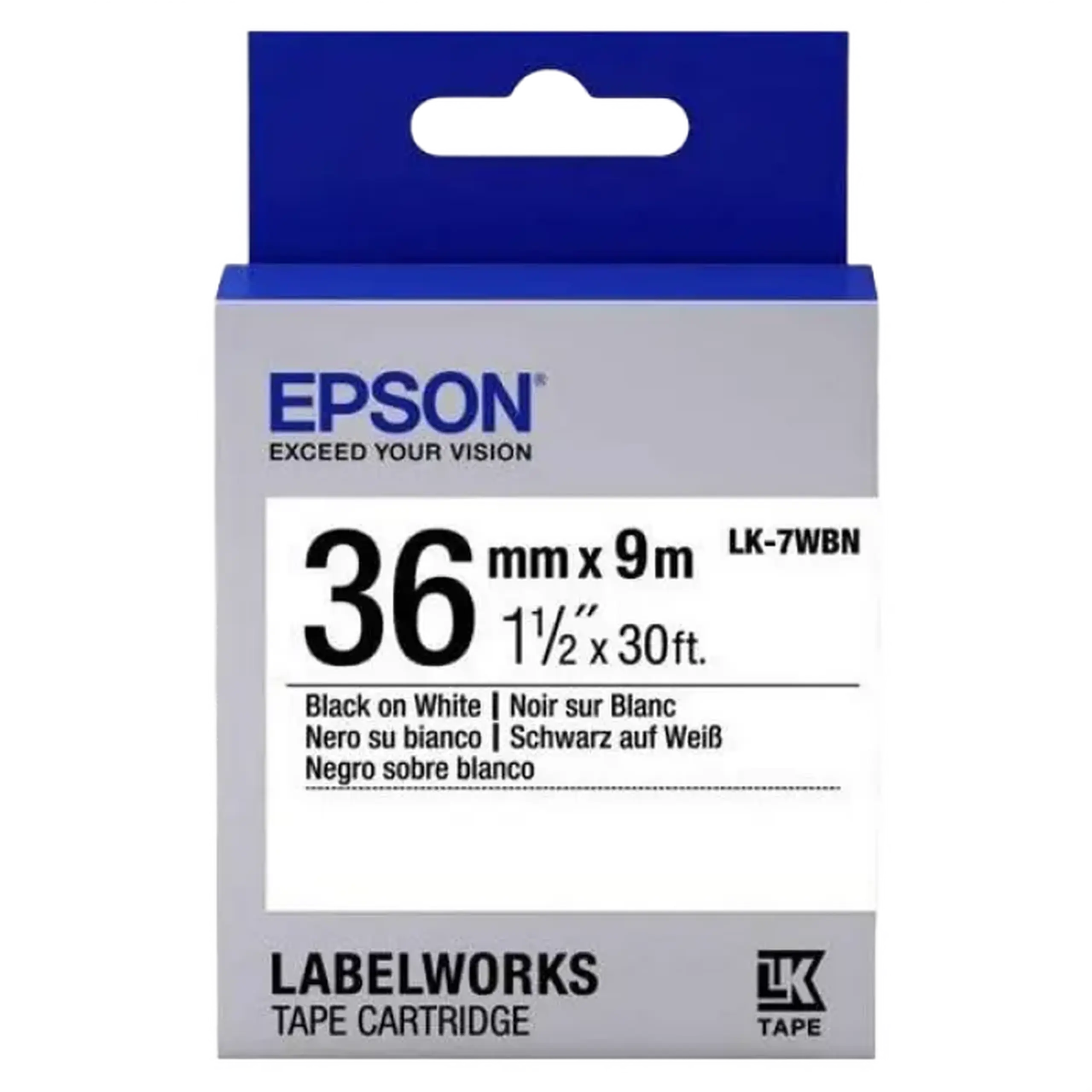 Cartuş de bandă Epson LK-7WBN, 36 mm x 9 m