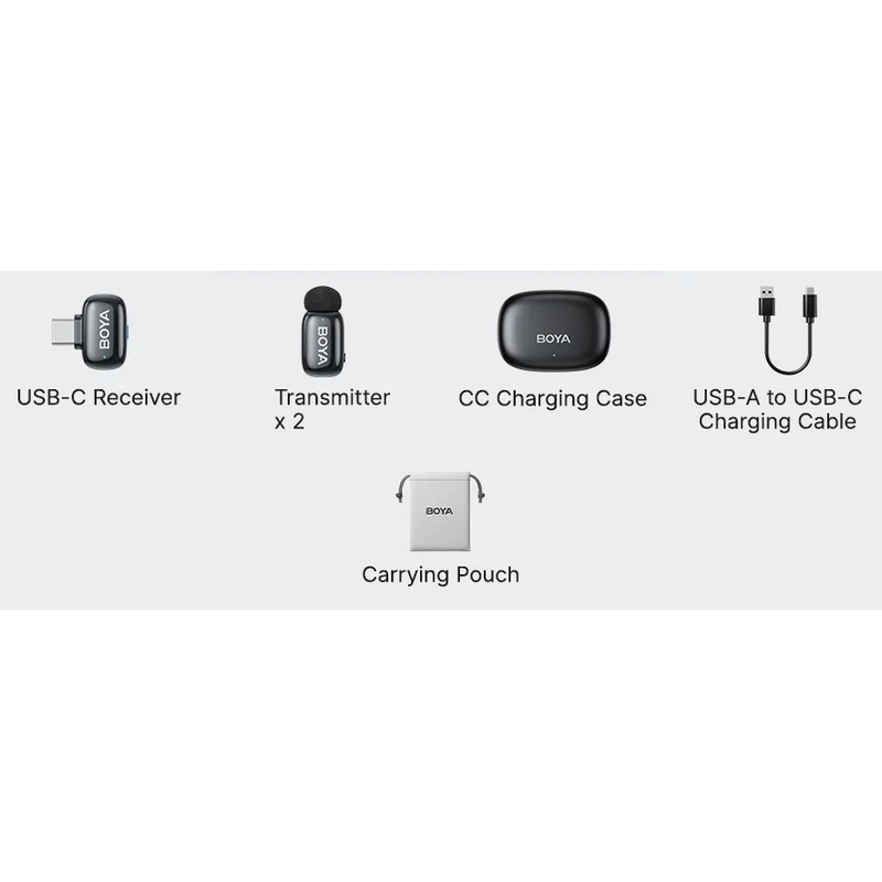 Microfon portabil pentru înregistrare vocală Boya mini 2-02, Fără fir, Negru
