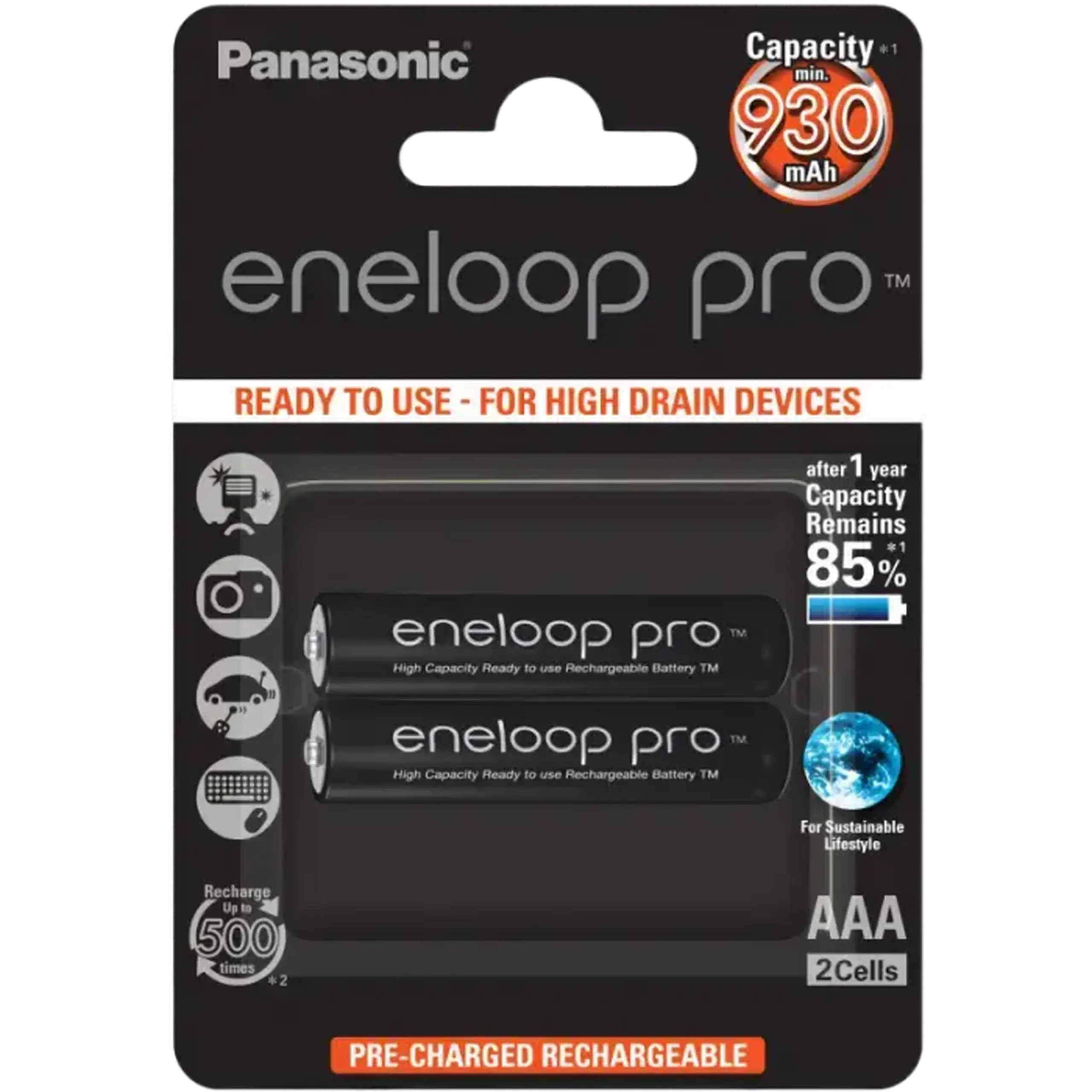 Baterii Panasonic BK-4HCDE/2CP, AAA, 930mAh, 2buc.