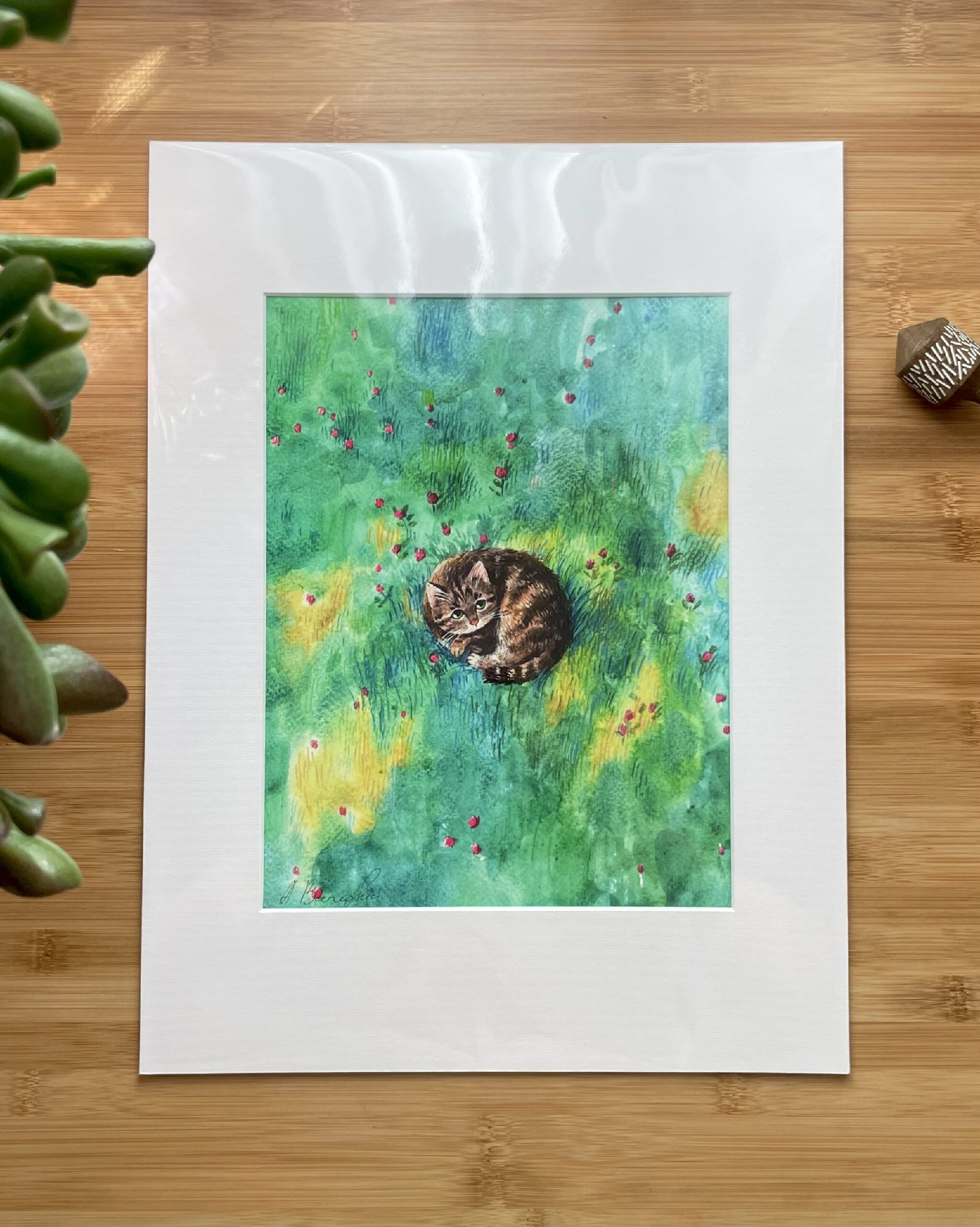 “Pisic dormind în iarbă” A4 + Passepartout | ART PRINT