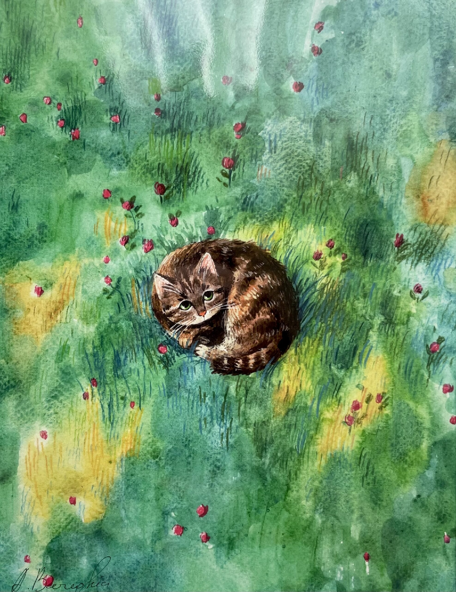 “Pisic dormind în iarbă” A4 + Passepartout | ART PRINT