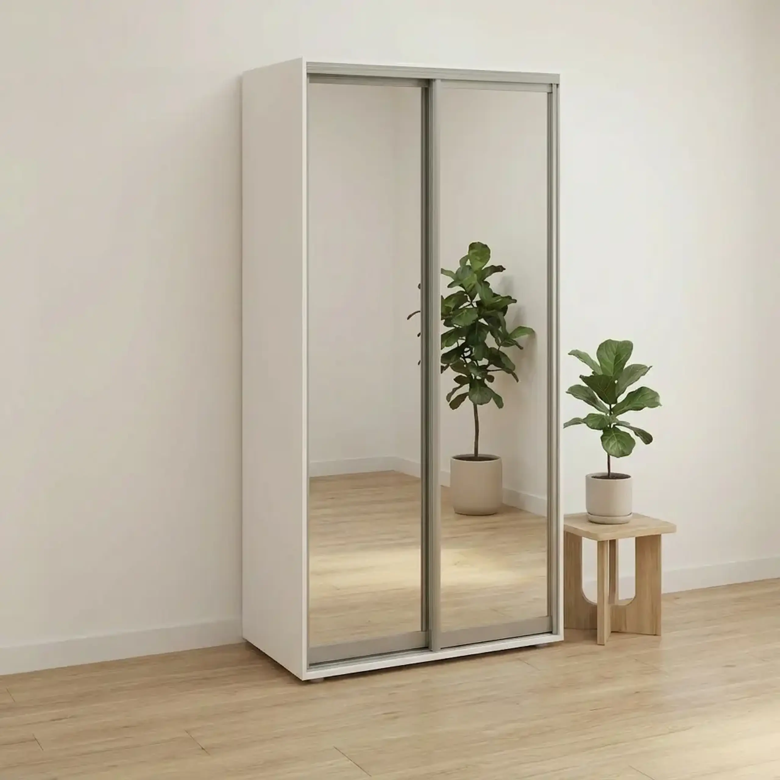 Dulap Cupe Fenix cu 2 usi, 2 Oglinda, Alb, 120x60x220 cm