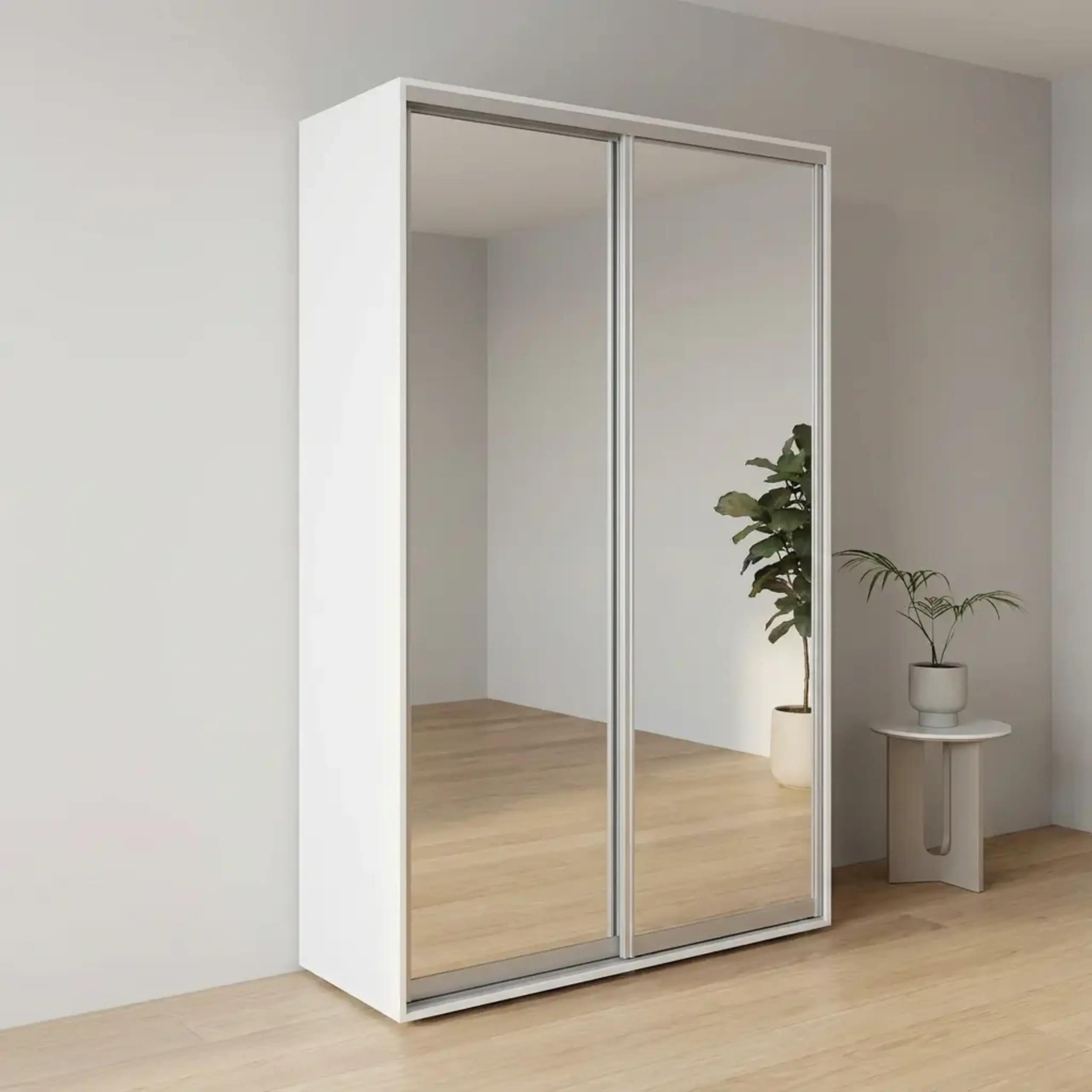Dulap Cupe Fenix cu 2 usi, 2 Oglinda, Alb, 140x60x220 cm