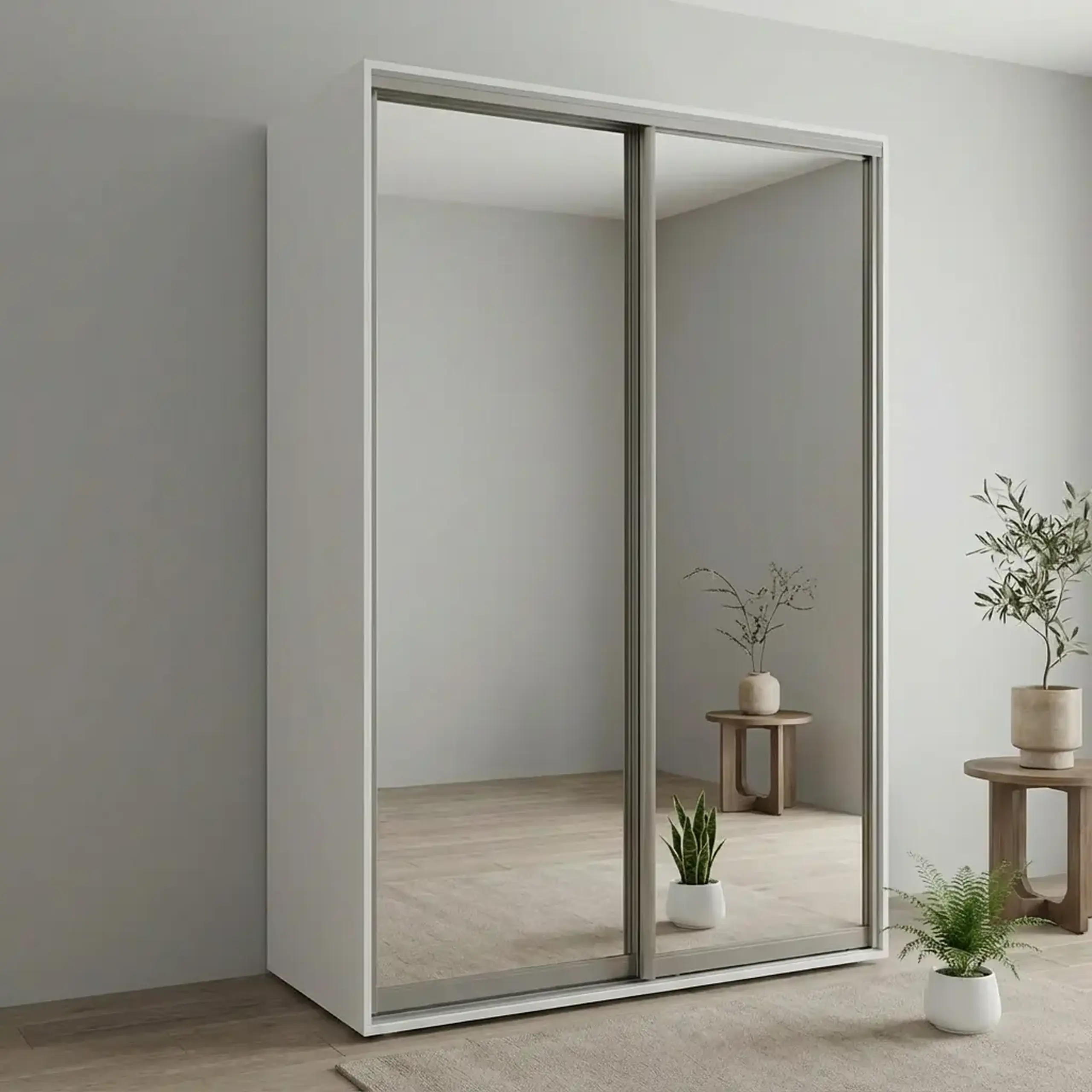 Dulap Cupe Fenix cu 2 usi, 2 Oglinda, Alb, 180x60x240 cm