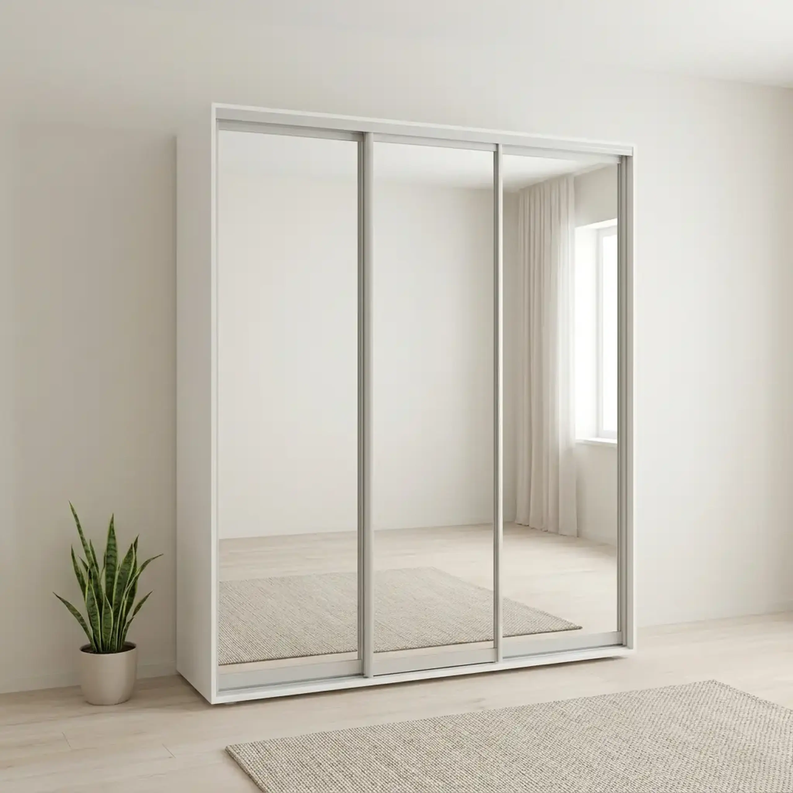 Dulap Cupe Fenix cu 3 usi, 3 Oglinda, Alb, 200x60x240 cm