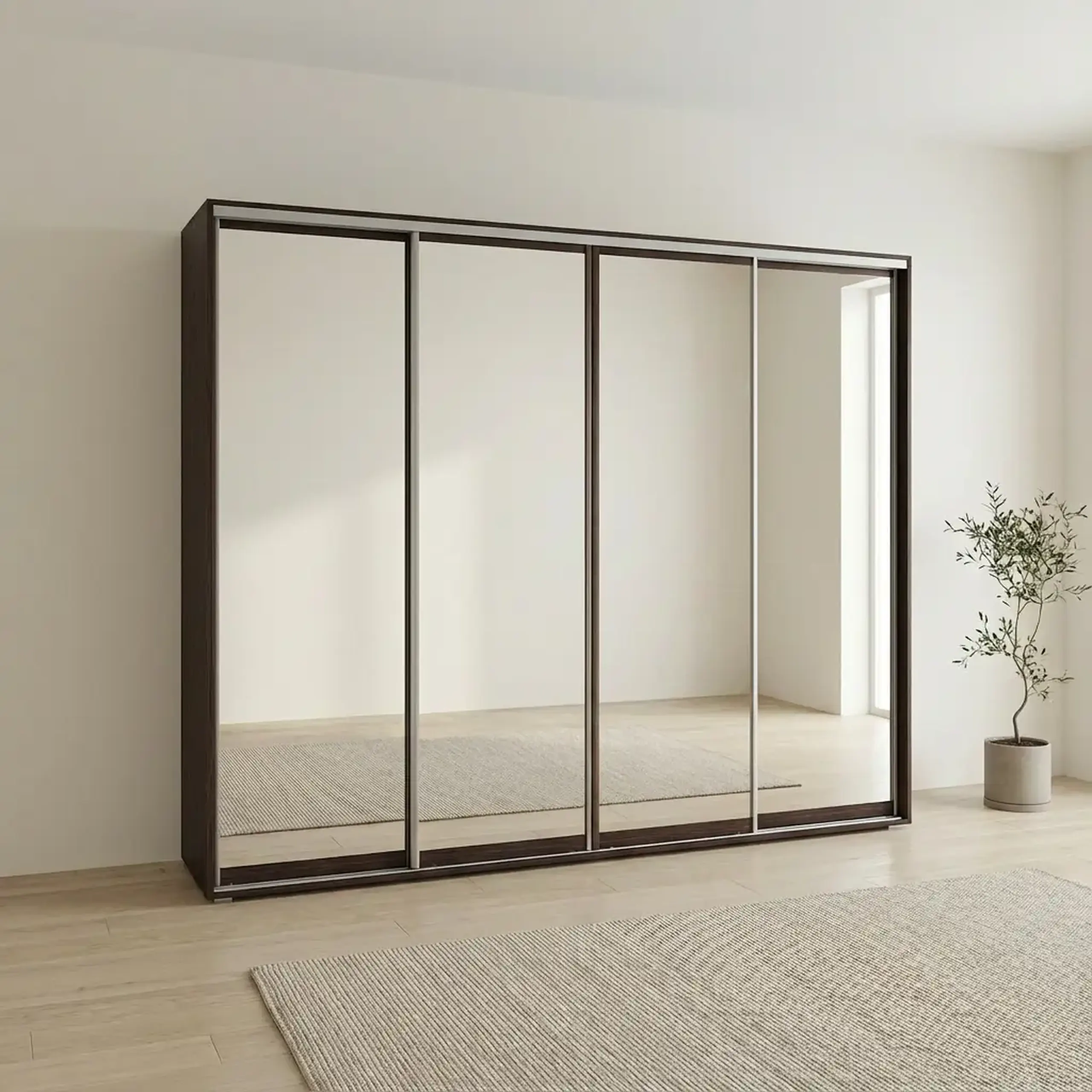 Dulap Cupe Fenix cu 4 usi, 4 Oglinda, Wenge, 300x60x240 cm