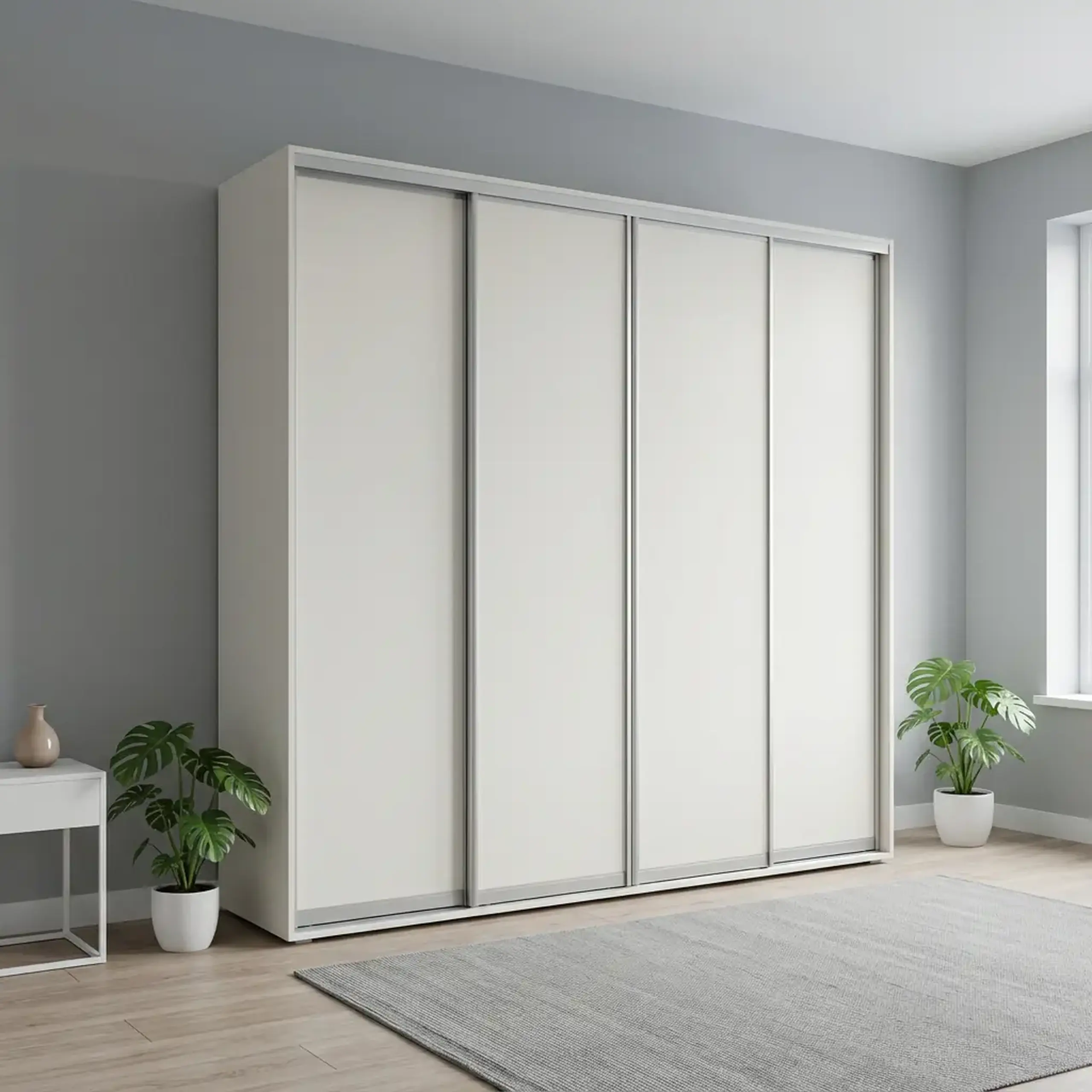 Dulap Cupe Fenix cu 4 usi, 4 PAL, Alb, 280x60x240 cm