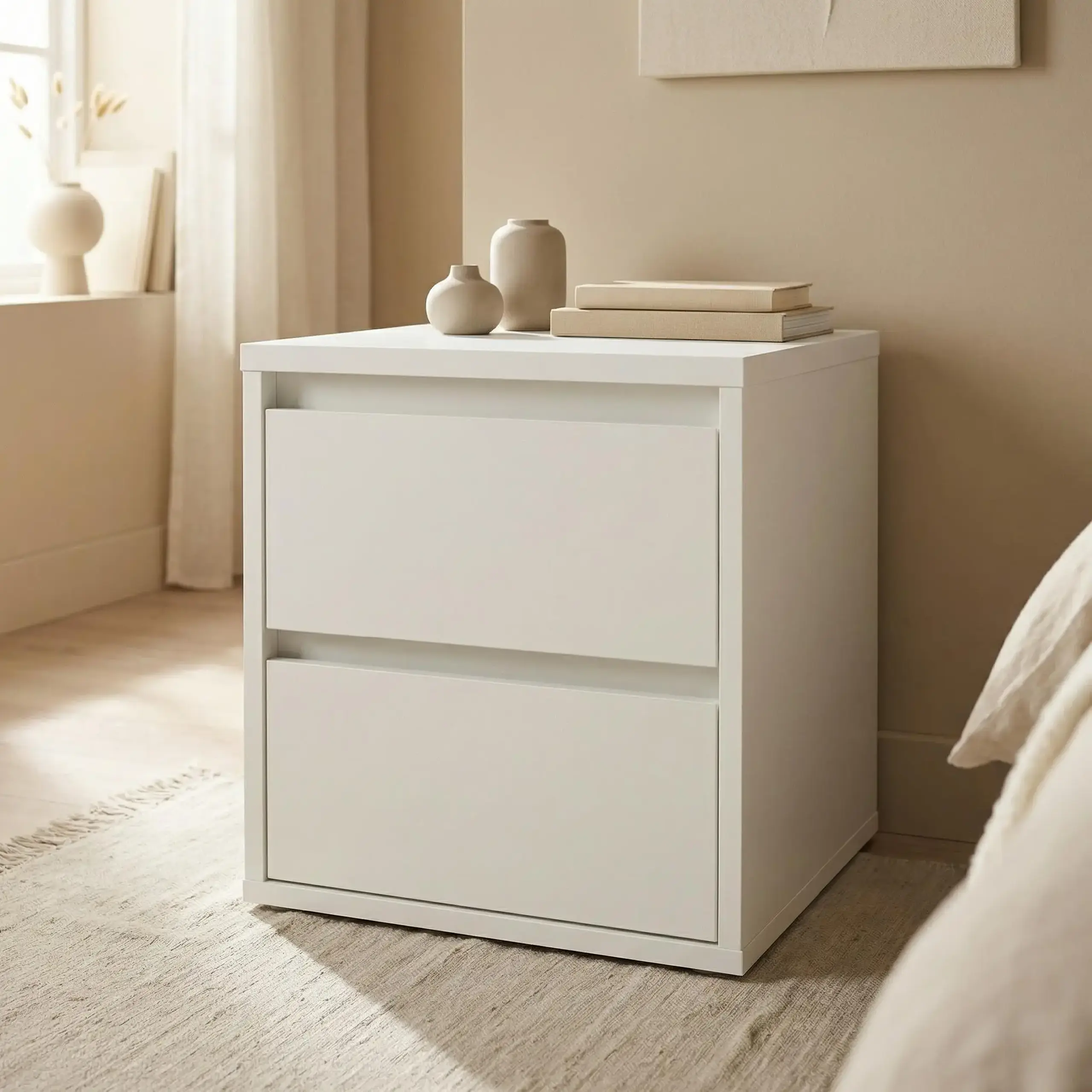 Noptiera 4home Ideea, 40x40x35 cm, 2 sertare, Nimfea Alba/Nimfea Alba