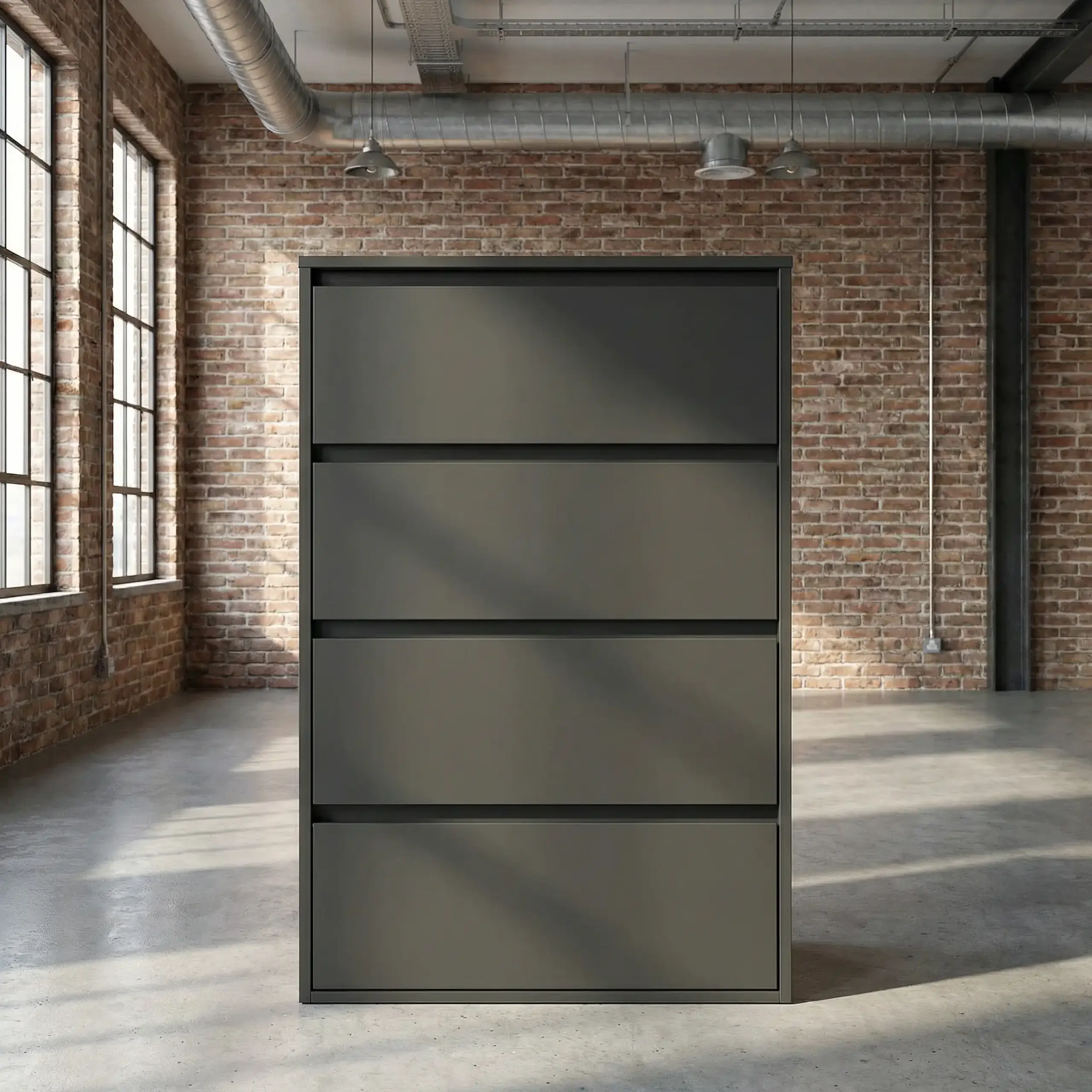 Comoda 4home Ideea K, 60x100x42 cm, 4 sertare, Gri Grafit/Gri Grafit