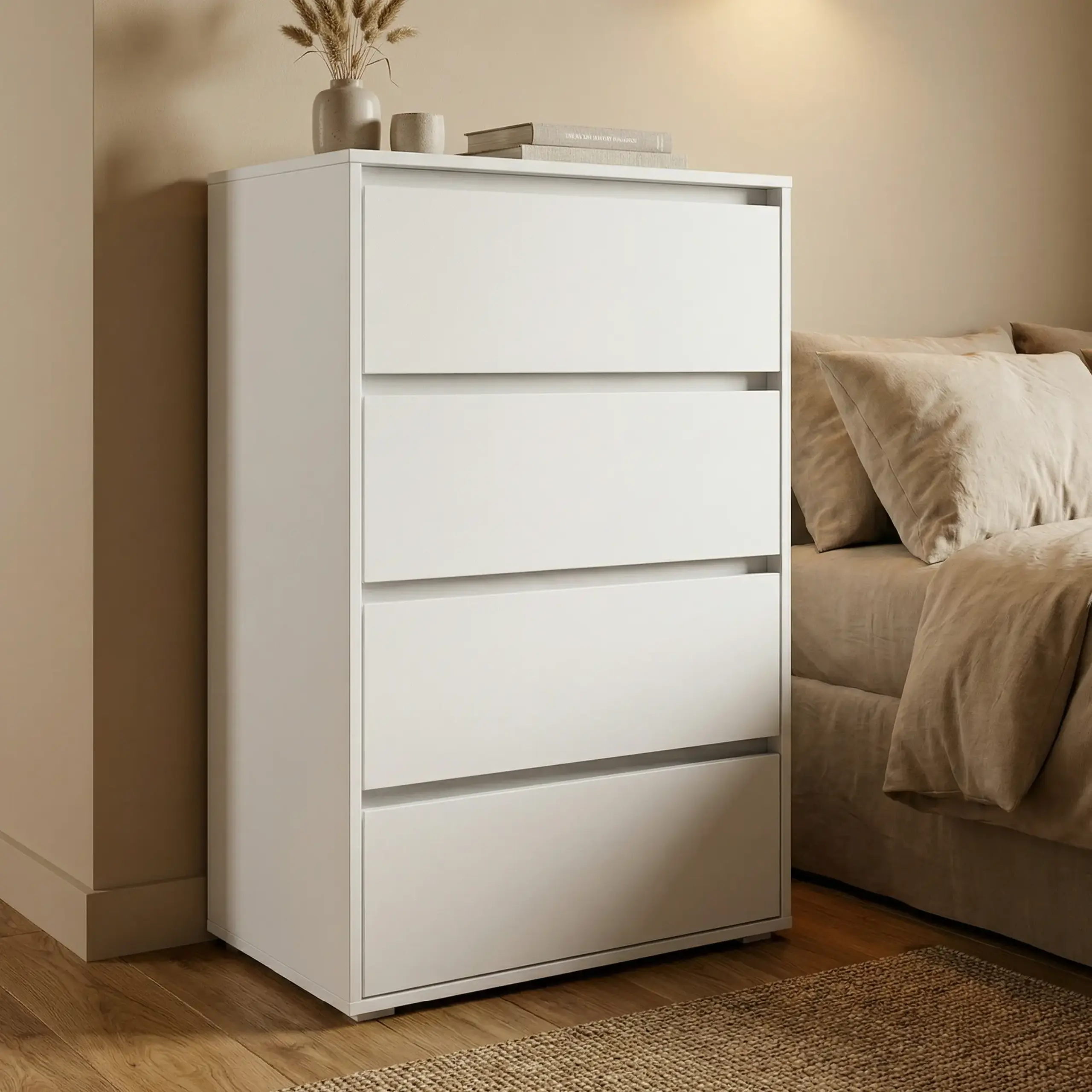 Comoda 4home Ideea K, 60x100x42 cm, 4 sertare, Nimfea Alba/Nimfea Alba
