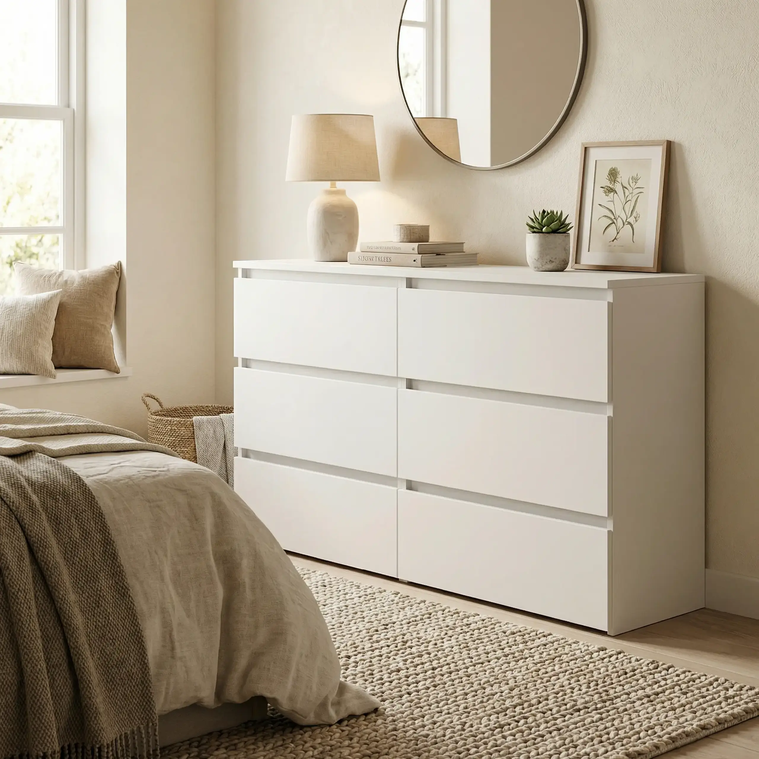 Comoda 4home Ideea K, 76x120x42 cm, 6 sertare, Nimfea Alba/Nimfea Alba