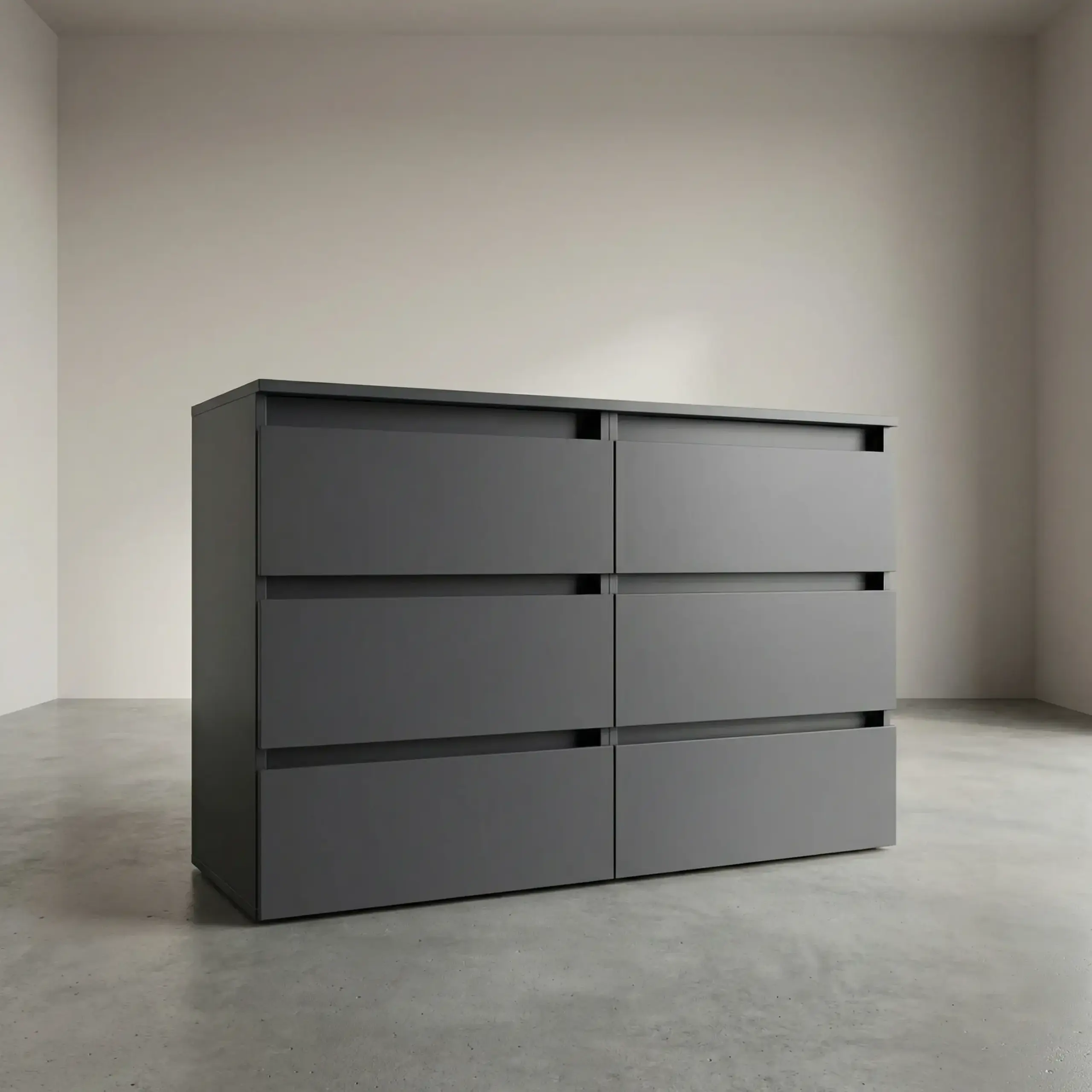 Comoda 4home Ideea K, 76x120x42 cm, 6 sertare, Gri Grafit/Gri Grafit