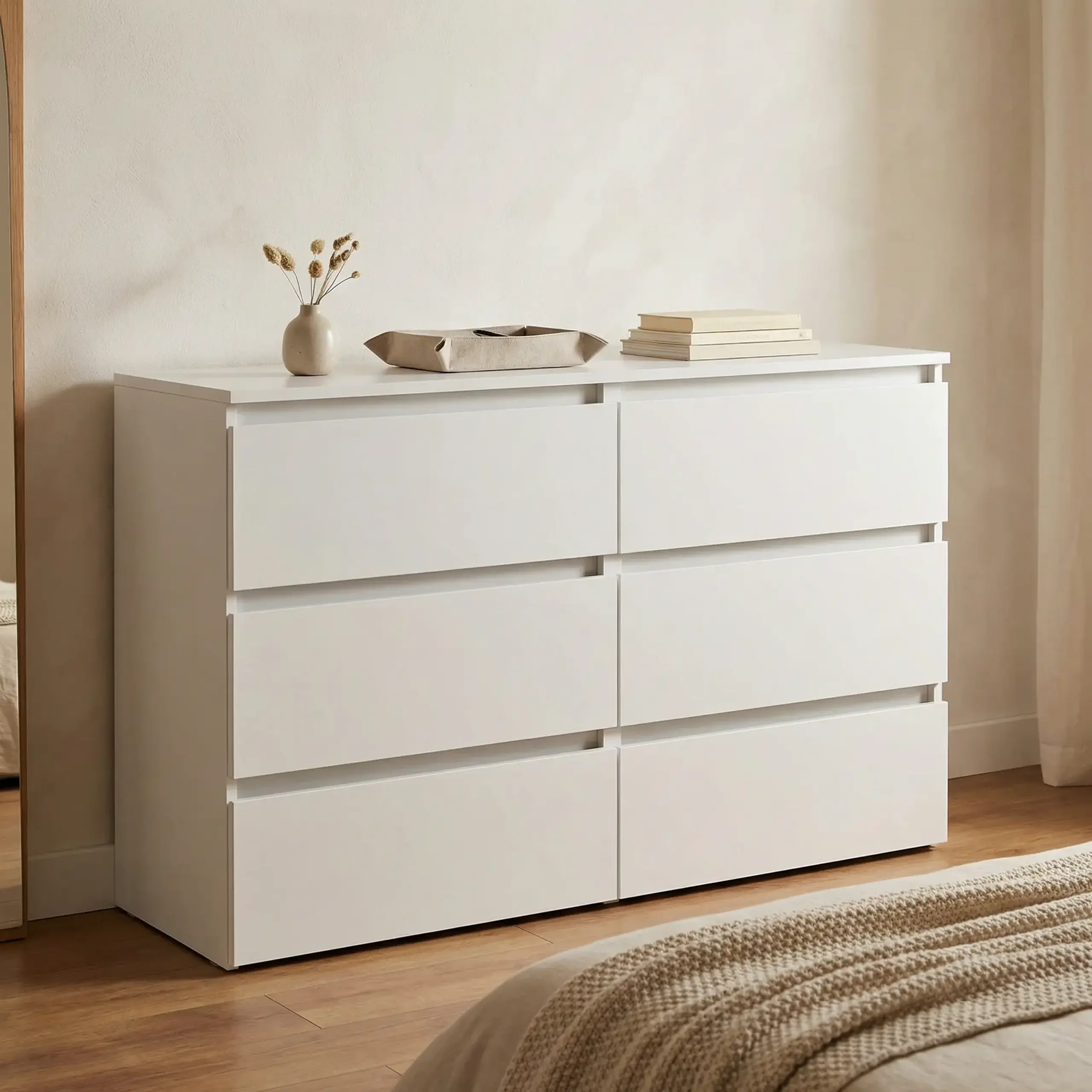 Comoda 4home Ideea K, 76x120x42 cm, 6 sertare, Nimfea Alba/Nimfea Alba