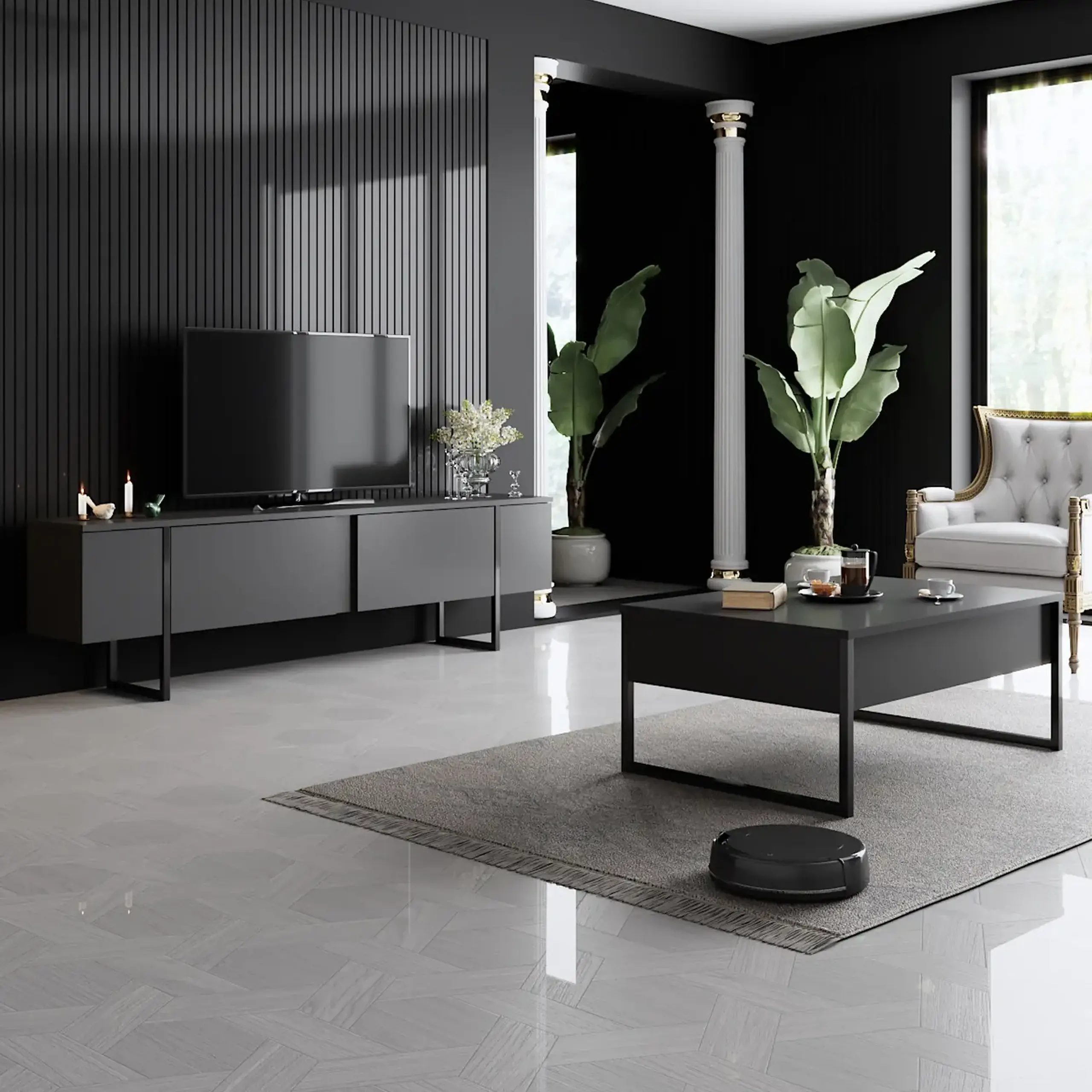 Suport TV Lux - Antracit, Negru 180 x 50 x 30 cm