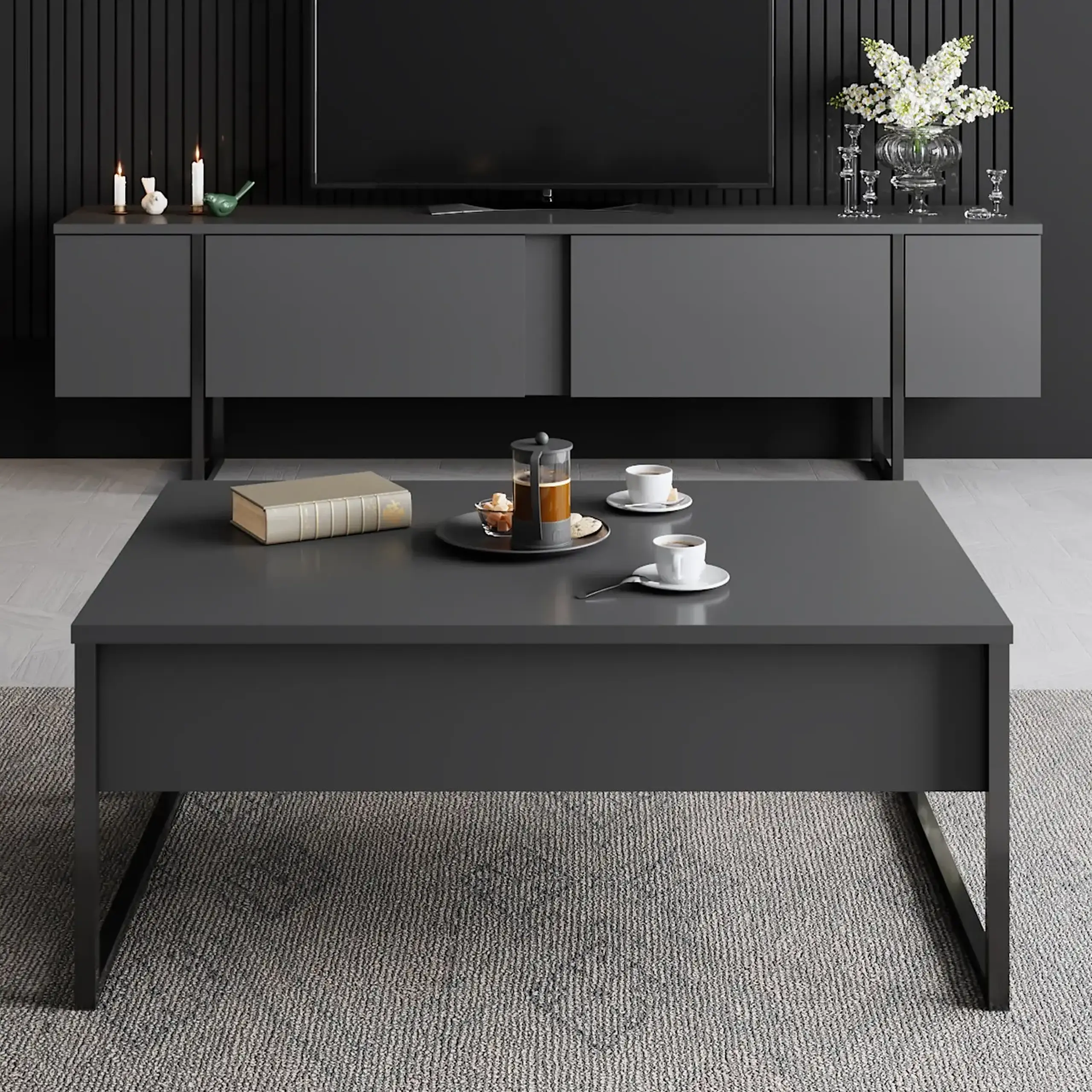 Suport TV Lux - Antracit, Negru 180 x 50 x 30 cm