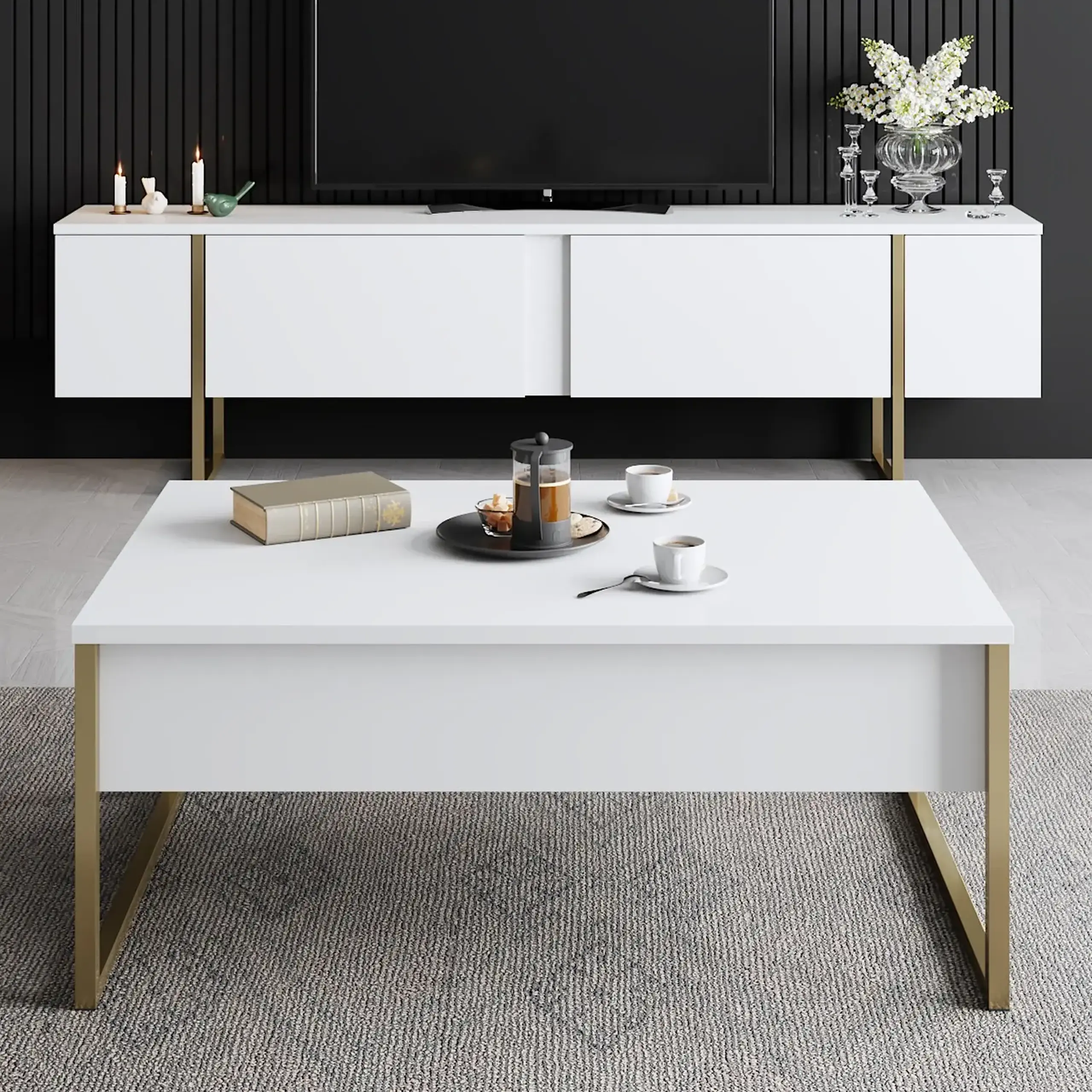 Suport TV Lux - alb, auriu 180 x 50 x 30 cm