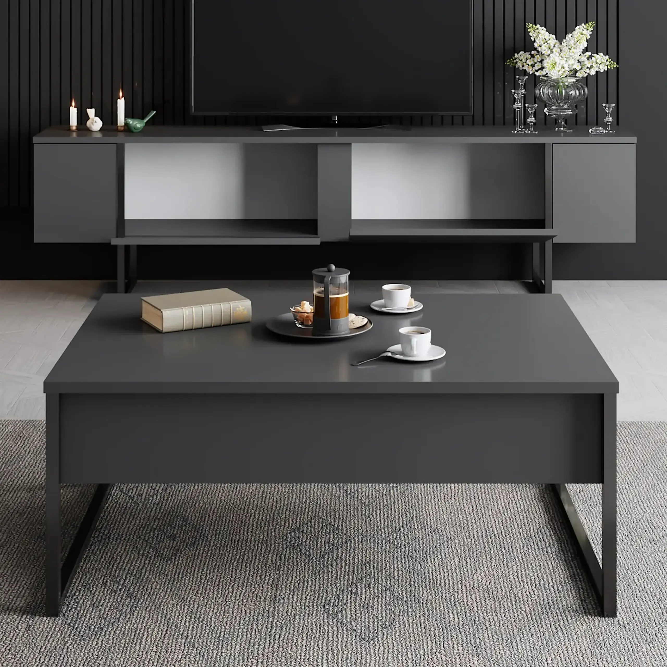 Suport TV Lux - Antracit, Negru 180 x 50 x 30 cm