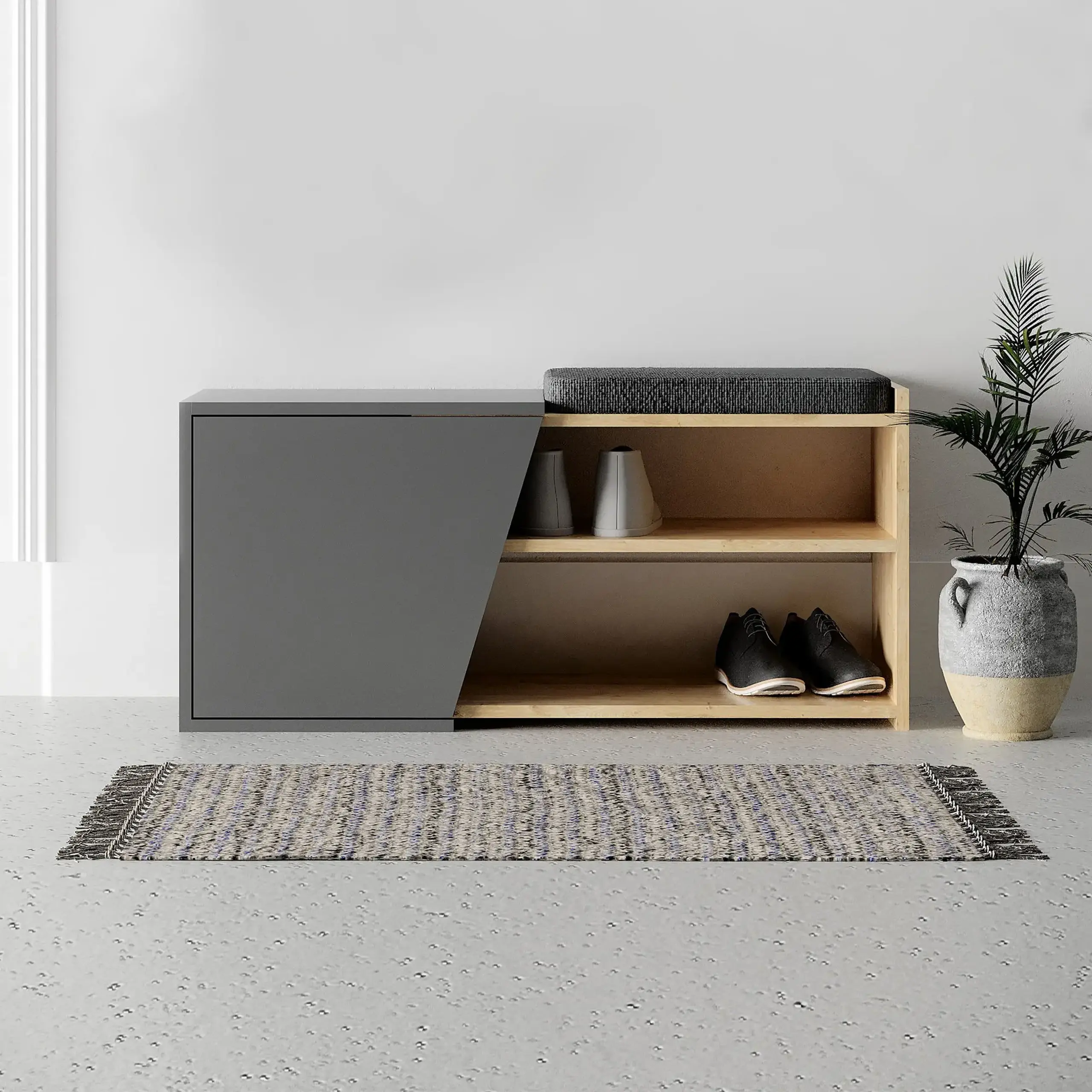 Dulap de incaltaminte Fiona - Stejar, Antracit 104 x 37 x 47 cm
