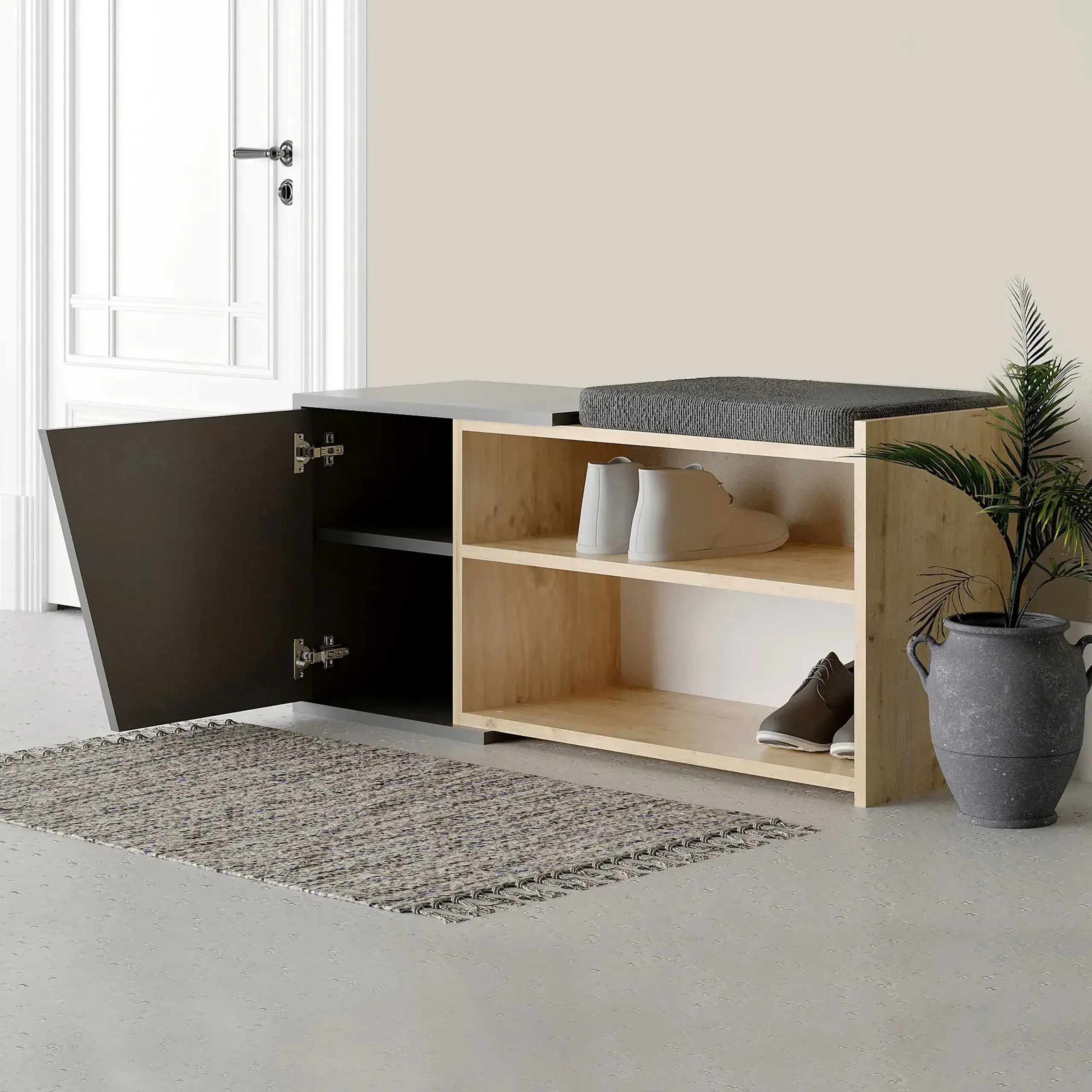 Dulap de incaltaminte Fiona - Stejar, Antracit 104 x 37 x 47 cm