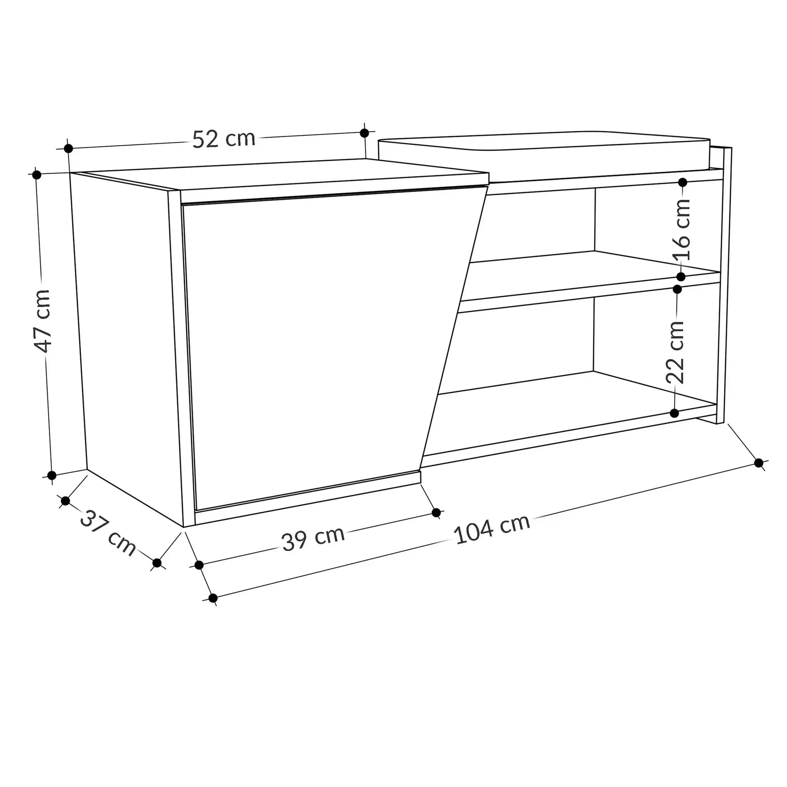 Dulap de incaltaminte Fiona - Stejar, Antracit 104 x 37 x 47 cm