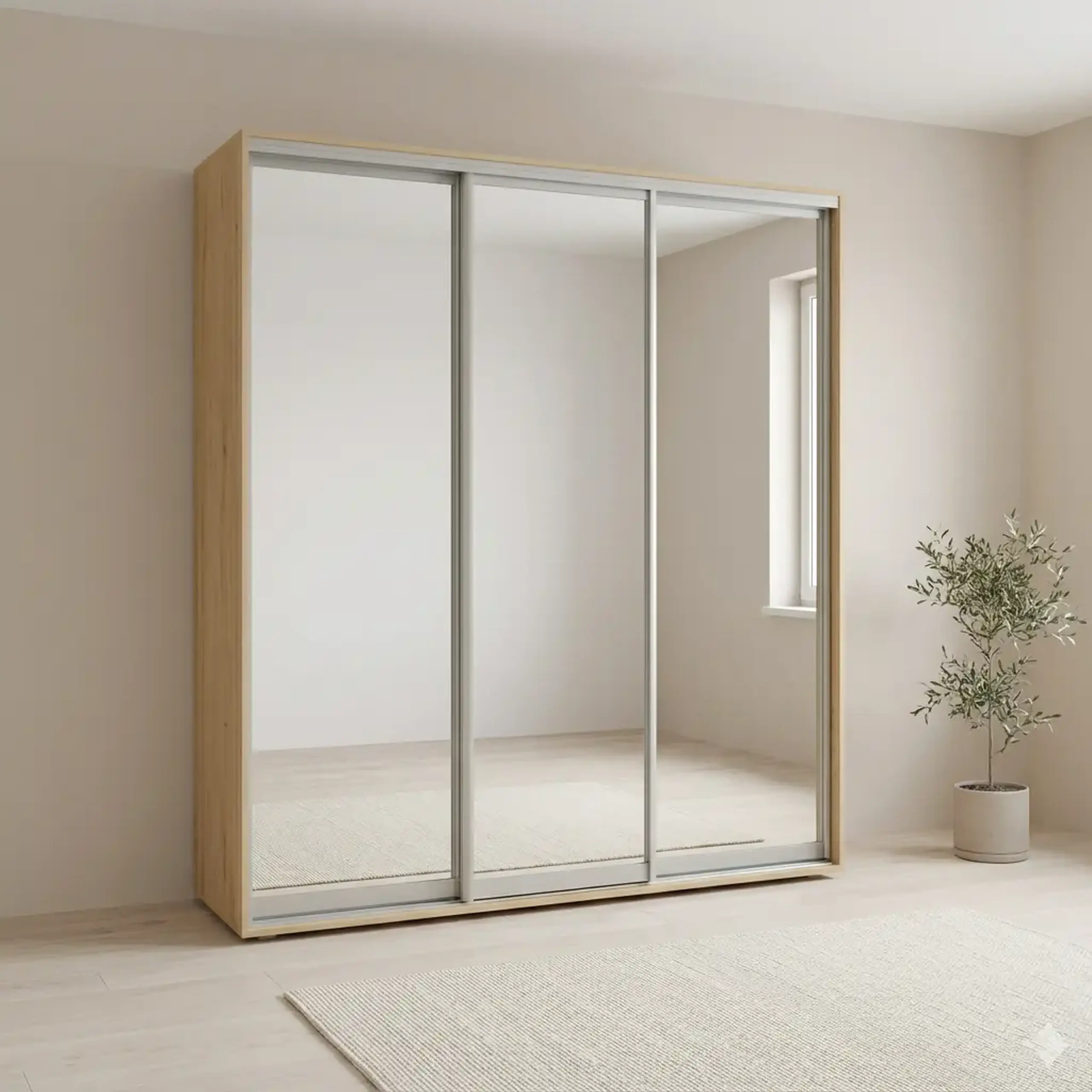 Dulap Cupe Fenix cu 3 usi, 3 Oglinda, Sonoma, 220x60x240 cm