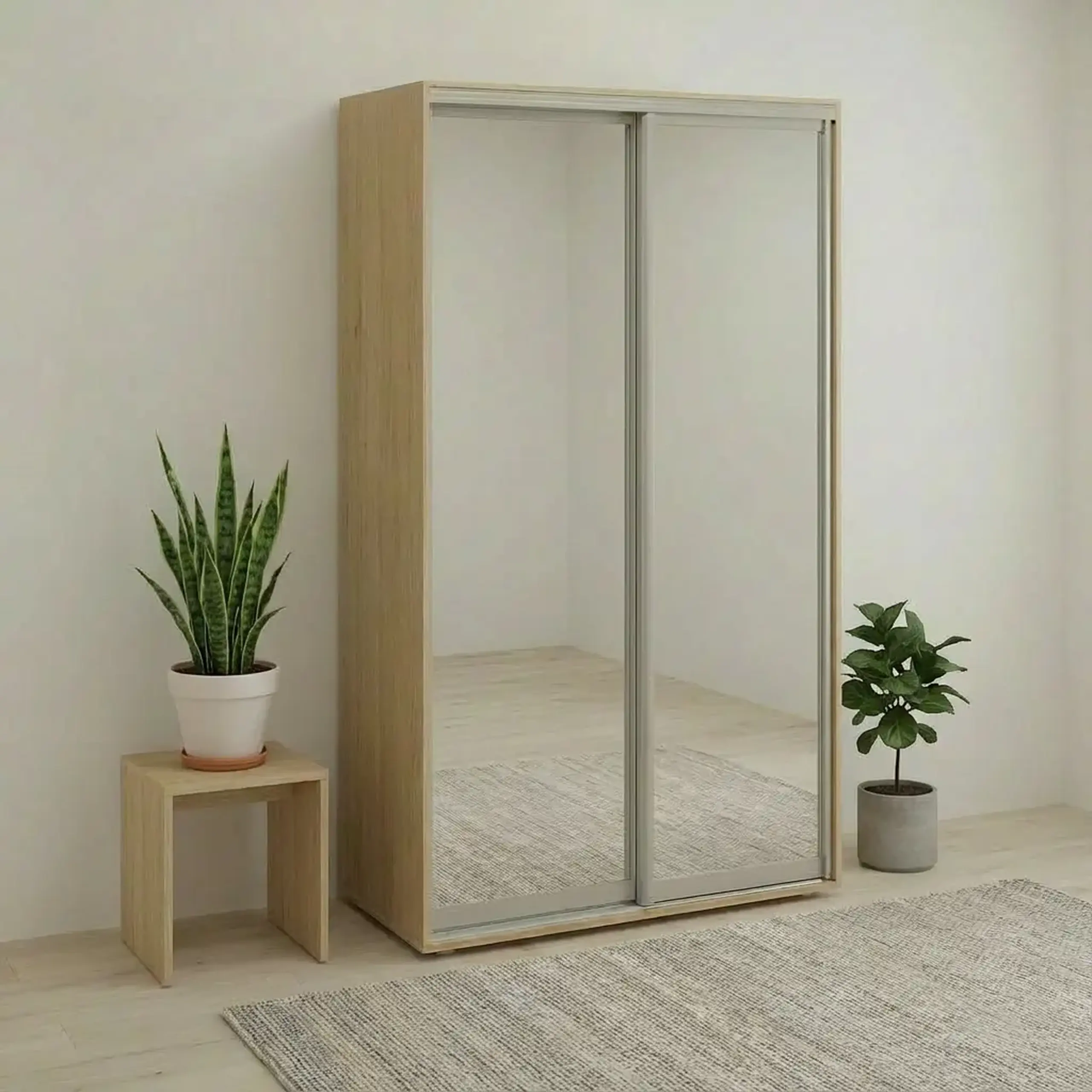 Dulap Cupe Fenix cu 2 usi, 2 Oglinda, Sonoma, 150x60x220 cm