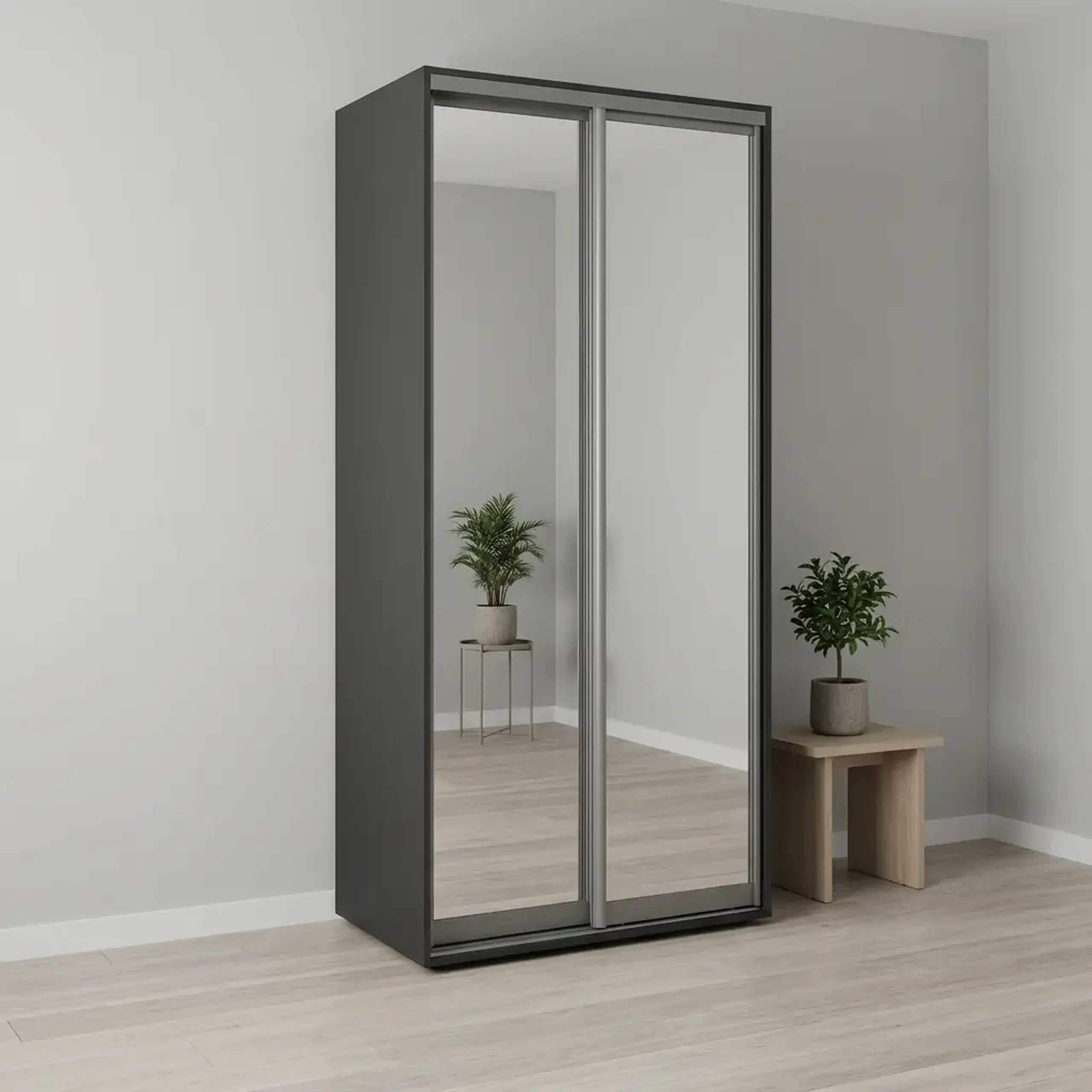 Dulap Cupe Fenix cu 2 usi, 2 Oglinda, Antracit, 100x60x220 cm
