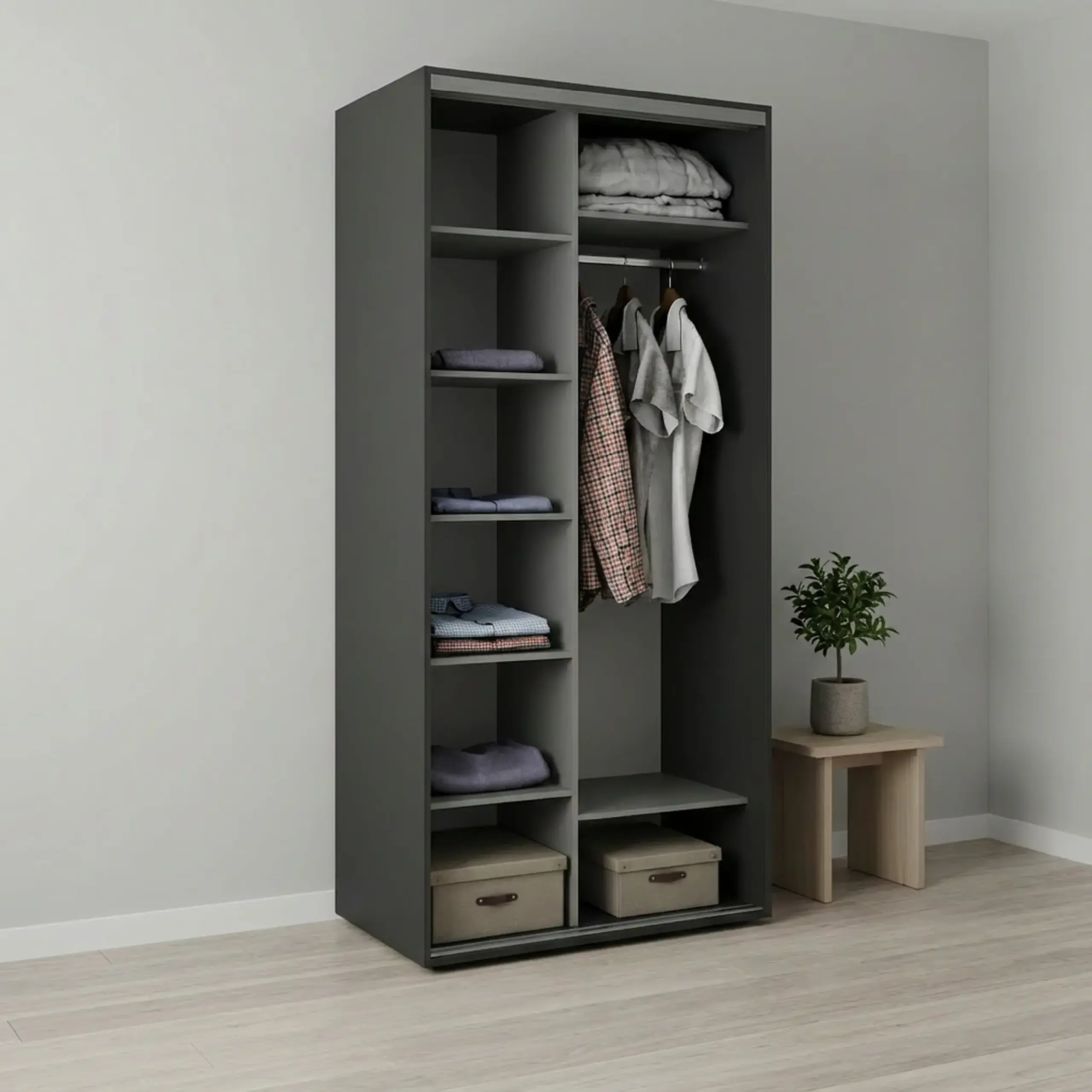 Dulap Cupe Fenix cu 2 usi, 2 Oglinda, Antracit, 100x60x220 cm