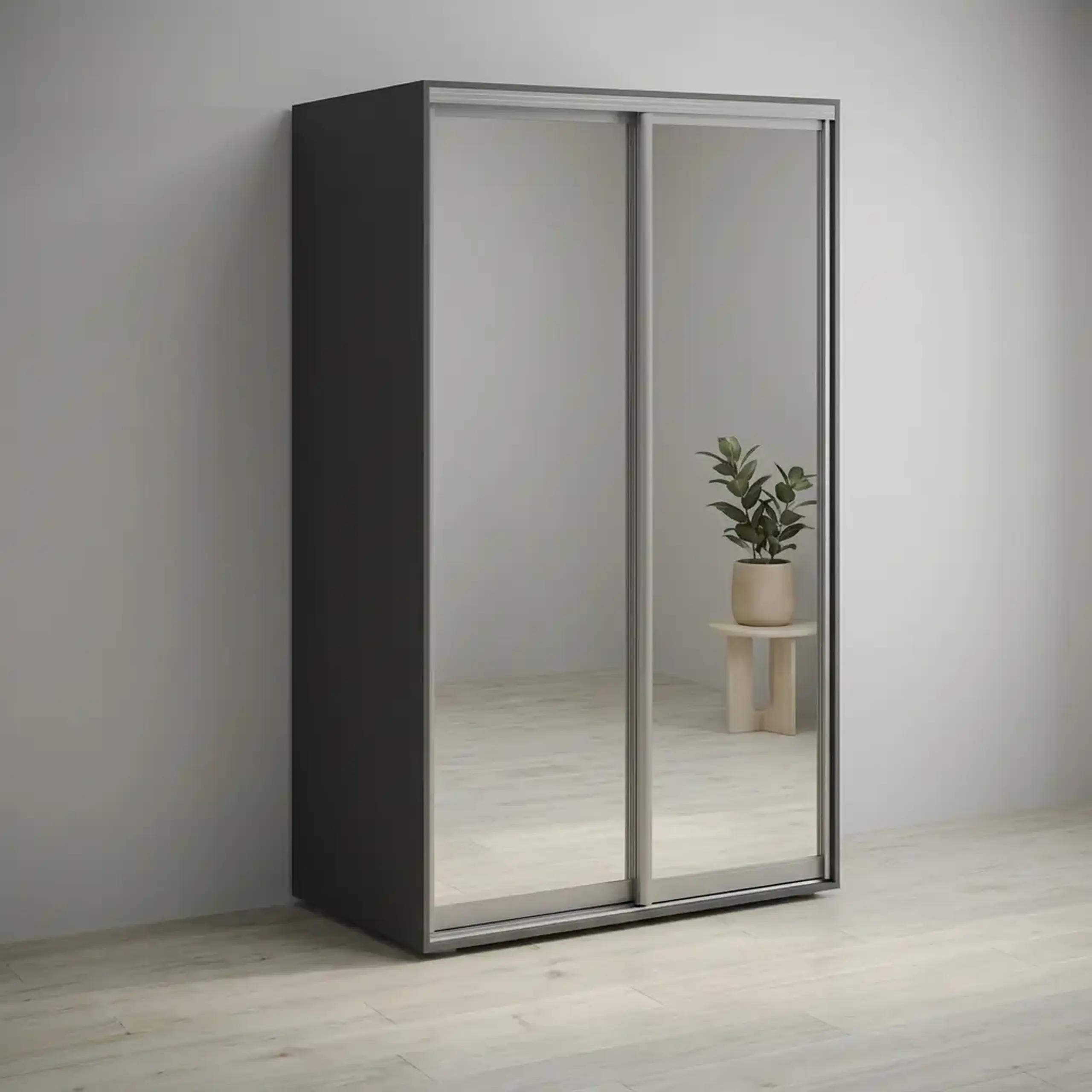 Dulap Cupe Fenix cu 2 usi, 2 Oglinda, Antracit, 150x60x240 cm