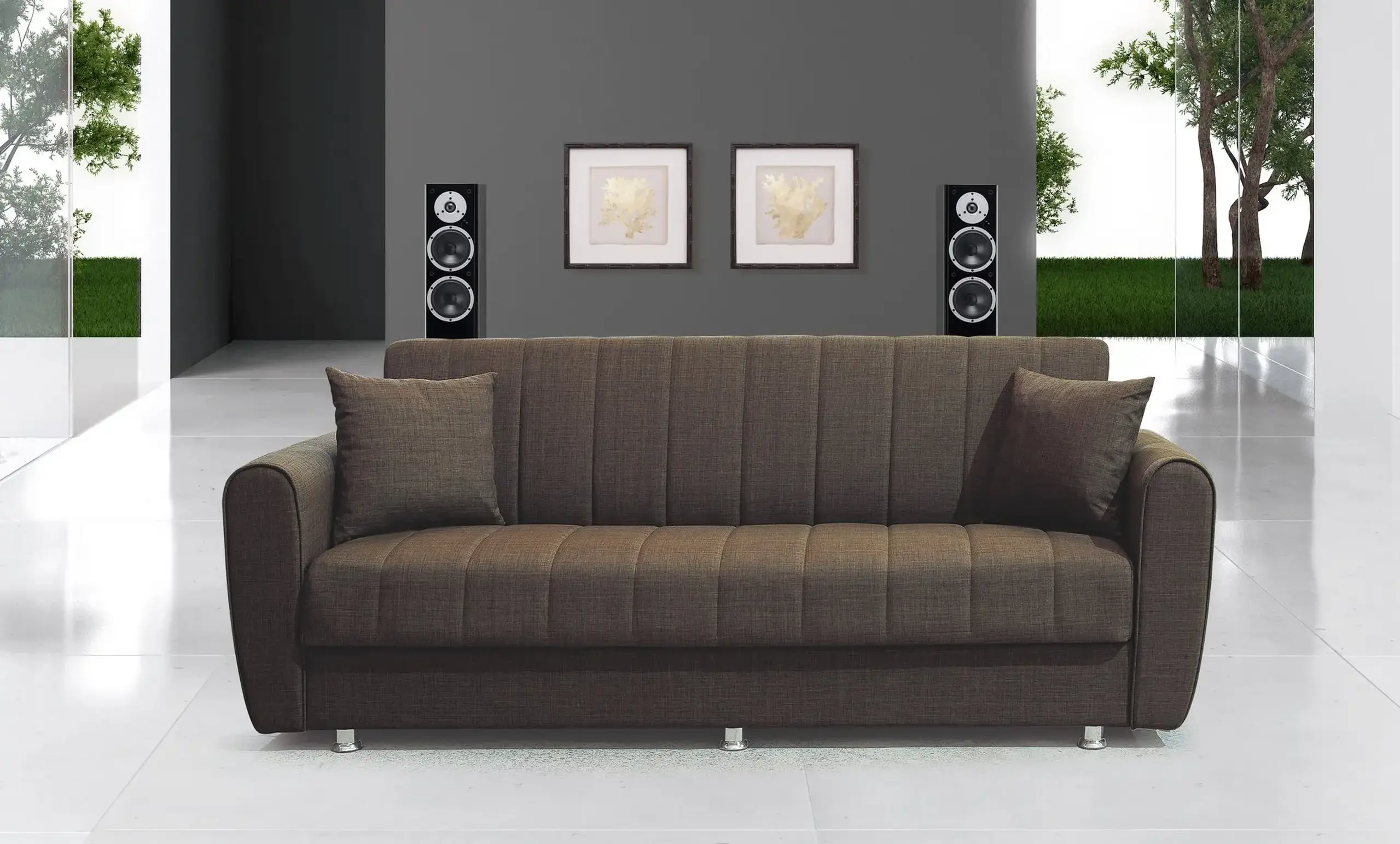 Canapea extensibila, Manes, cu lada de depozitare, 215 x 80 x 80 cm, Maro