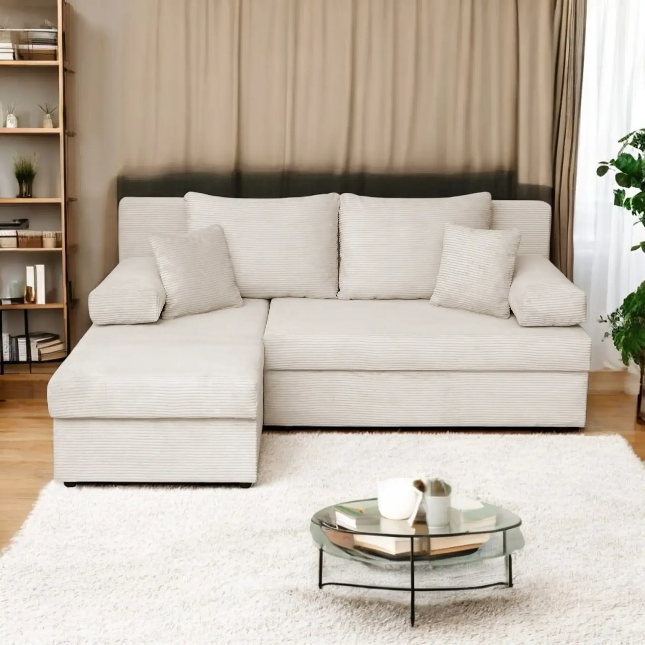 Coltar ANA LUX extensibil, cu lada depozitare, colt interschimbabil, bej, 200x140x83 cm
