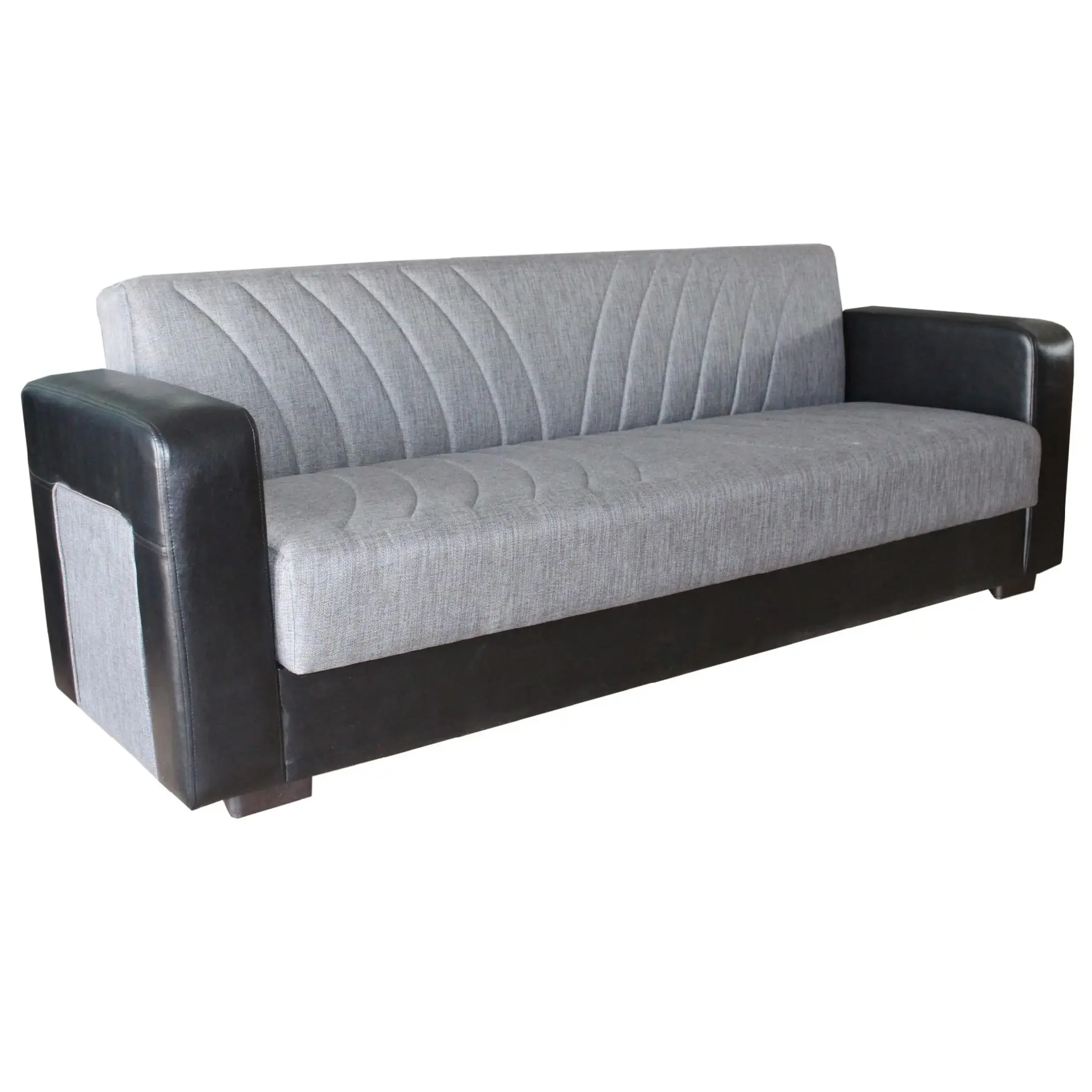 Canapea extensibila, Meda, cu lada de depozitare, 215 x 80 x 80 cm, Gri/Negru