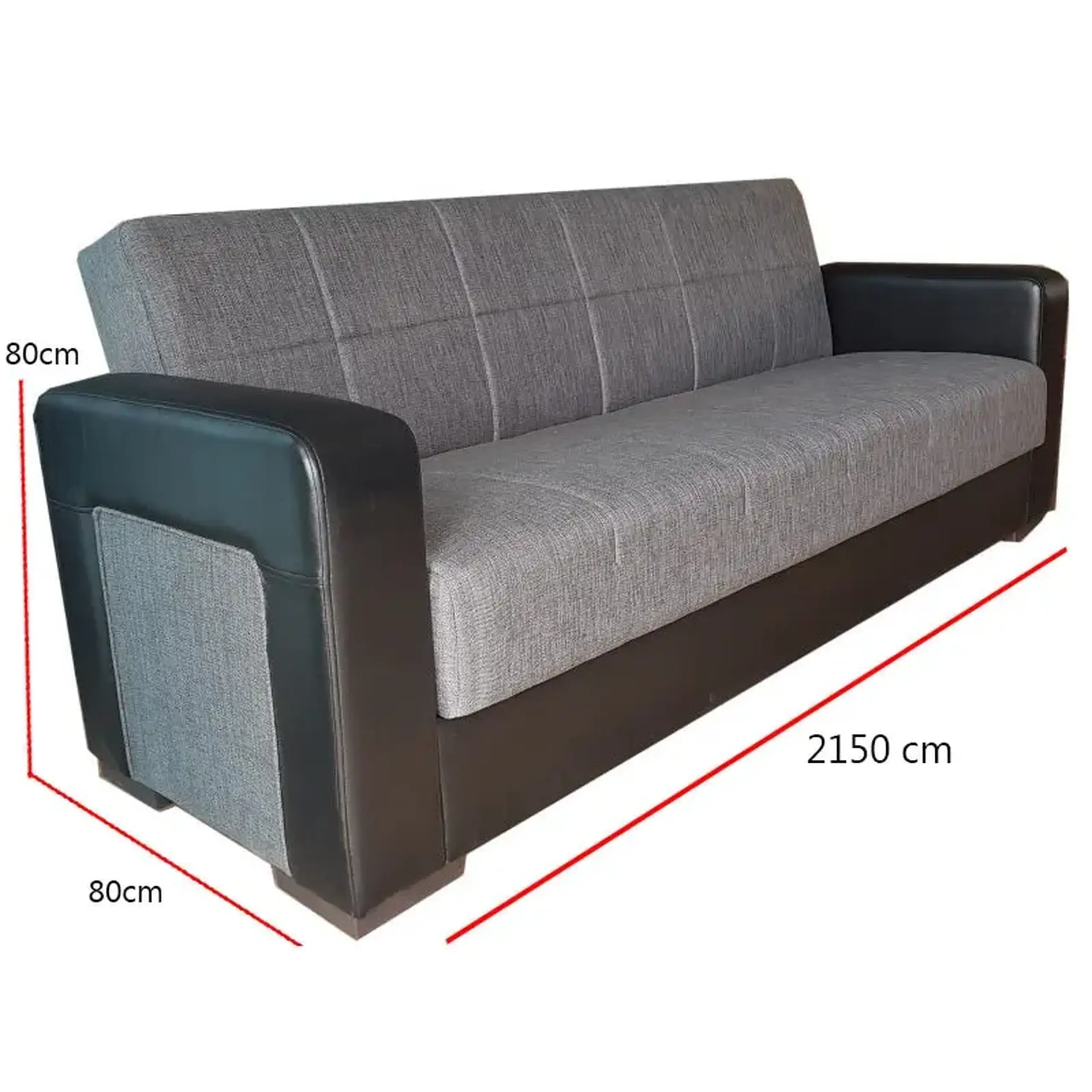 Canapea extensibila, Meda, cu lada de depozitare, 215 x 80 x 80 cm, Gri/Negru
