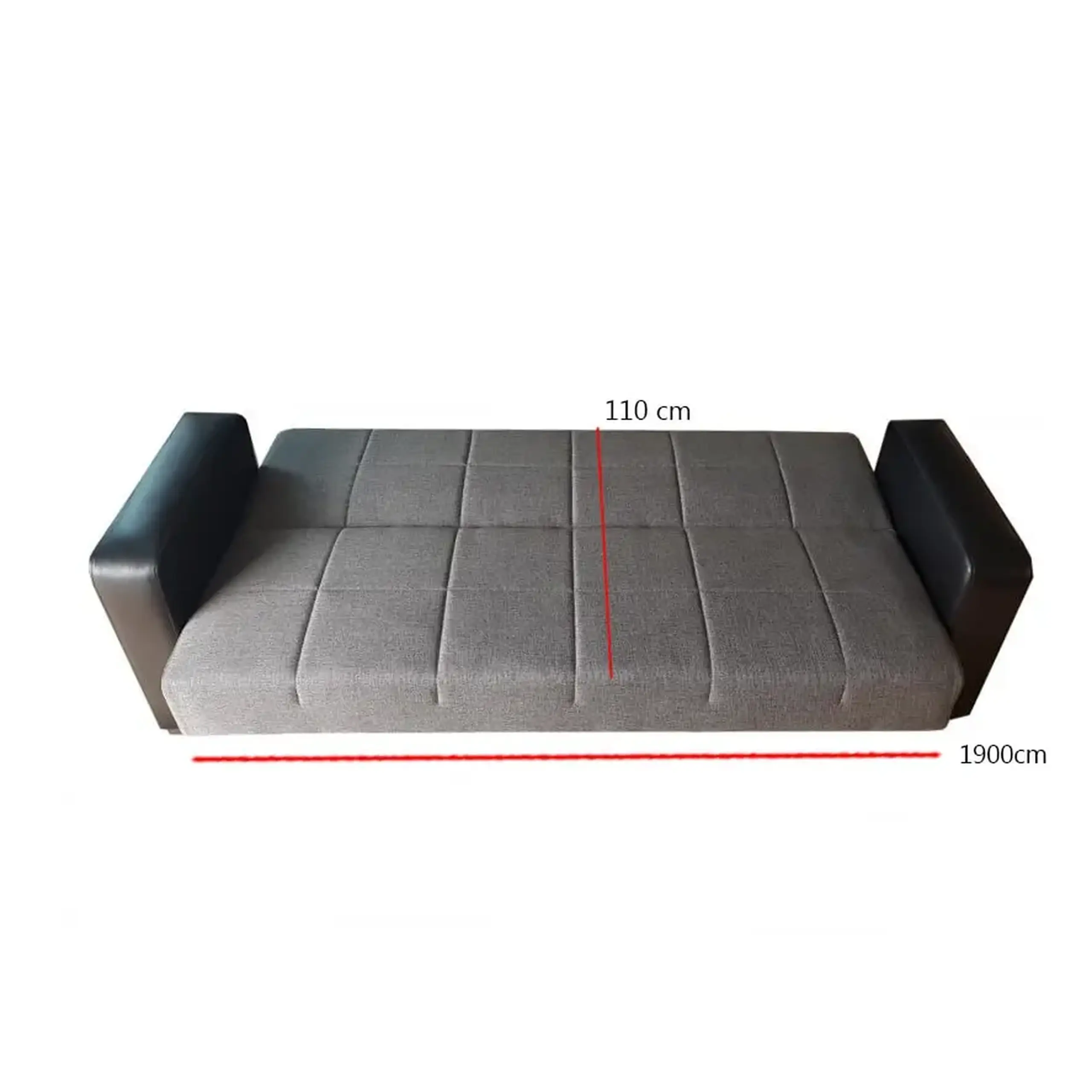 Canapea extensibila, Meda, cu lada de depozitare, 215 x 80 x 80 cm, Gri/Negru
