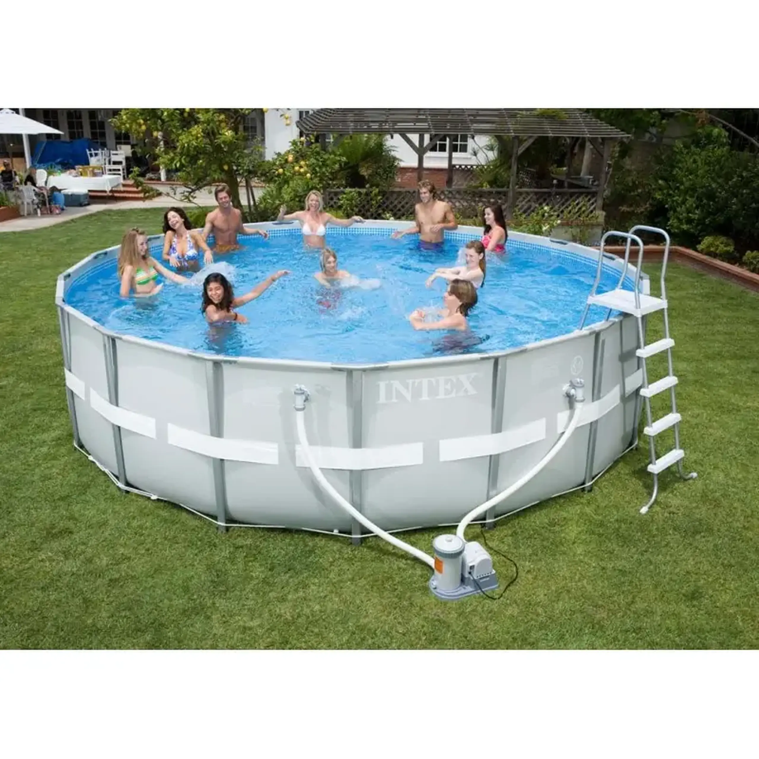 Piscina Intex 26720NP Prism Frame, pompa de filtrare, scara si panou protectie inclus, 427 x 427 x 107 cm
