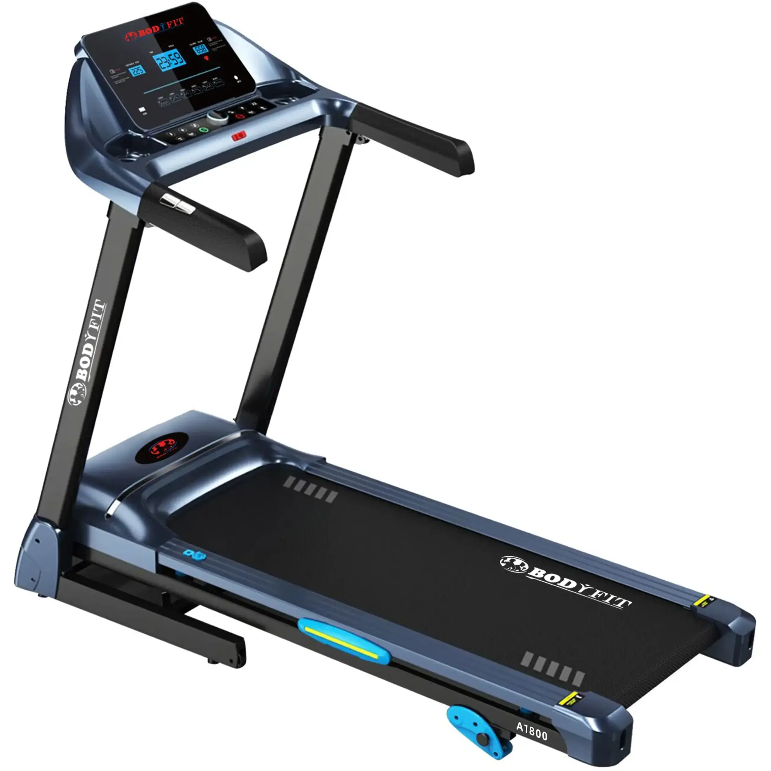 Banda de alergat electrica BodyFit A1800, motor 2.5CP, greutate suportata 130 kg, viteza maxima 14 km/h, MP3, USB, Fitshow App