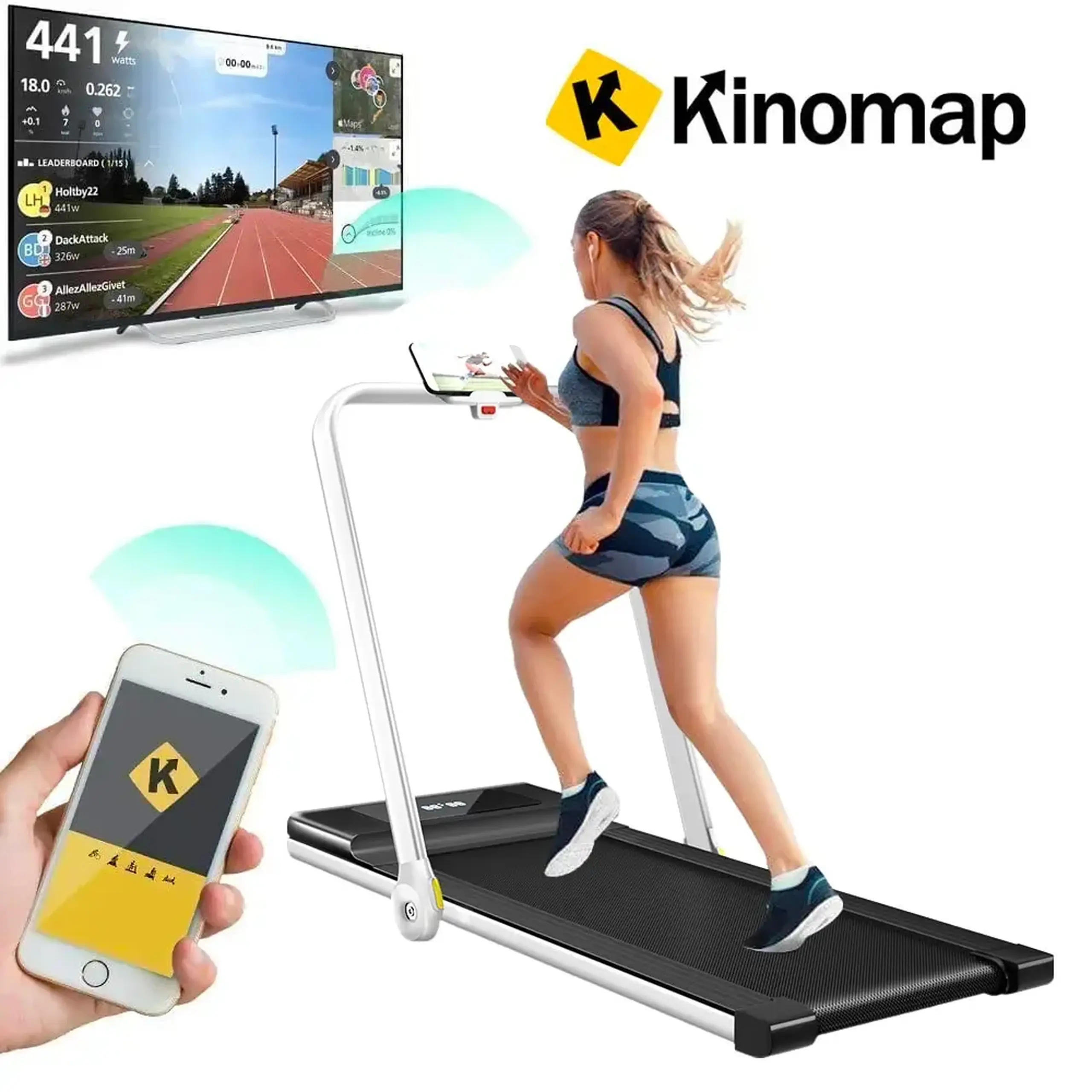 Banda de alergat electrica, FitTronic, D1000, Aplicatia Zwfit si Kinomap, pliabila, 160x58x14 cm, motor 1.5CP, Neagra