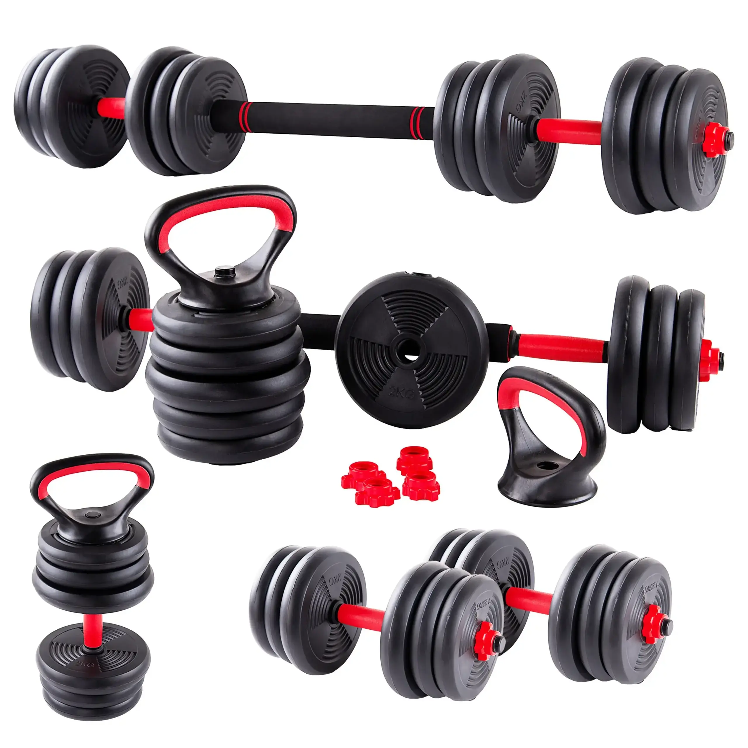 Set Gantere reglabile kettlebell FitTronic 6 in 1 de 20 kg KF20, cu o multitudine de combinatii posibile