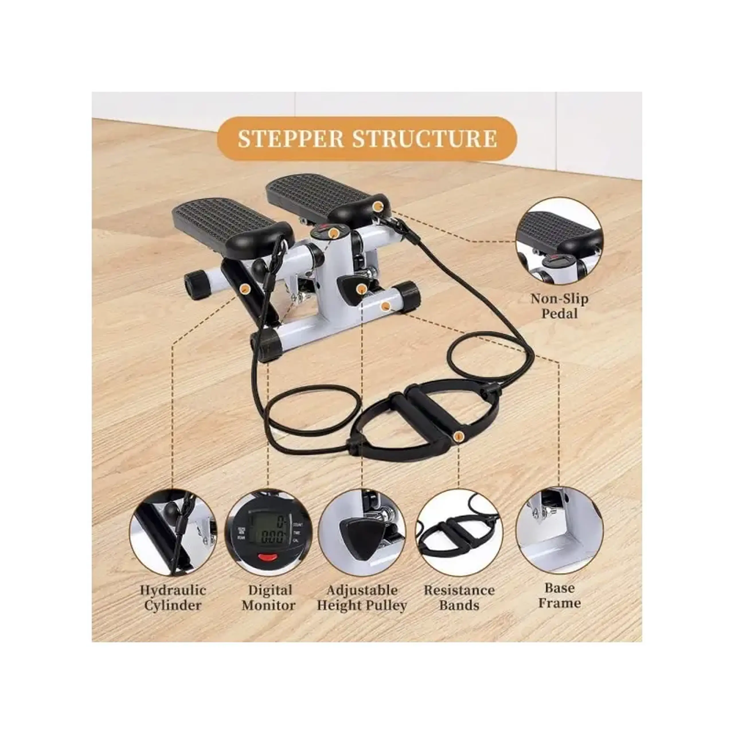 Stepper FitTronic® S100, afisaj electronic, corzi pentru antrenarea bratelor