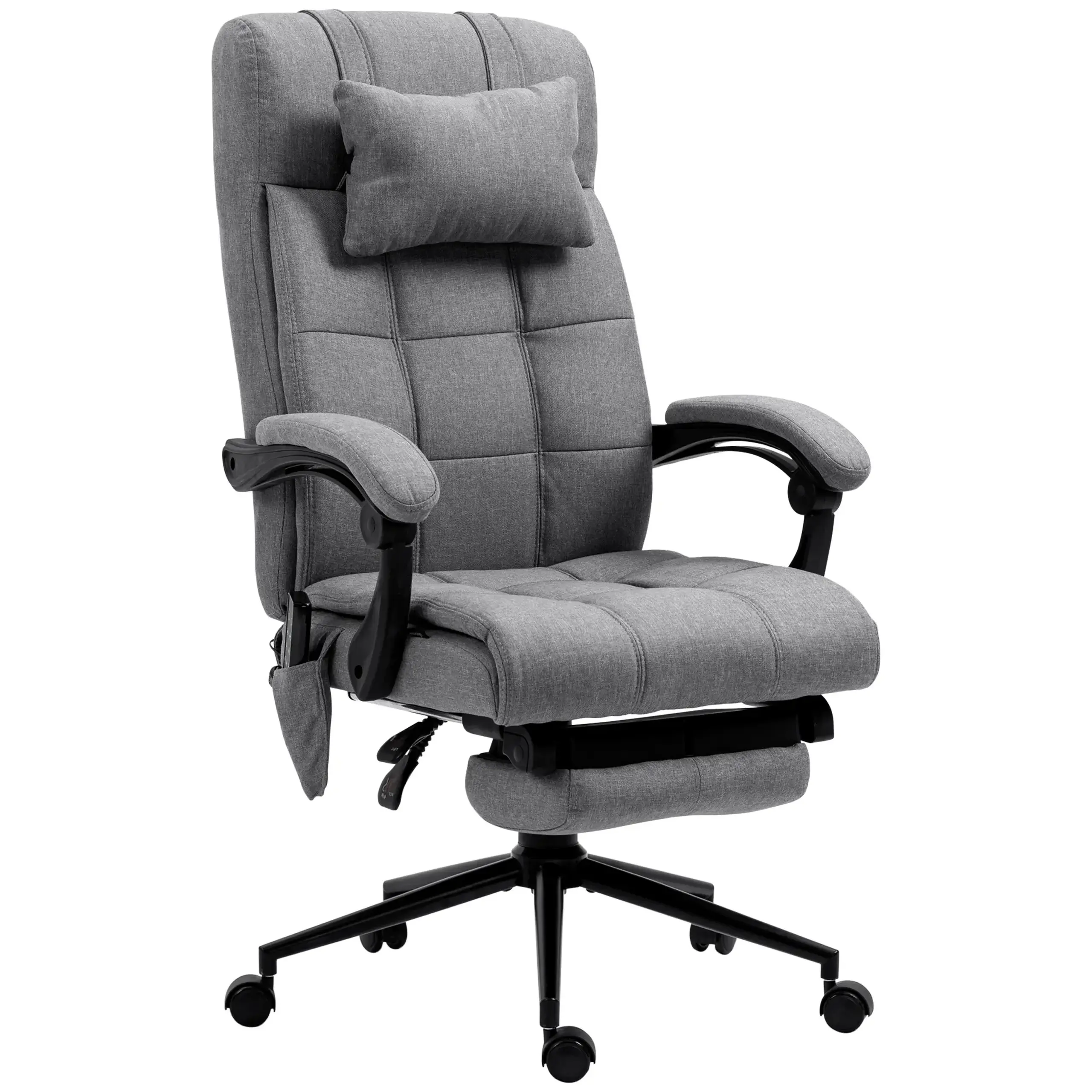 Fotoliu de birou Vinsetto cu incalzire cu 6 puncte de masaj si 5 moduri, scaun de birou ergonomic cu suport pentru picioare si spatar inclinabil la 155°, de culoare gri