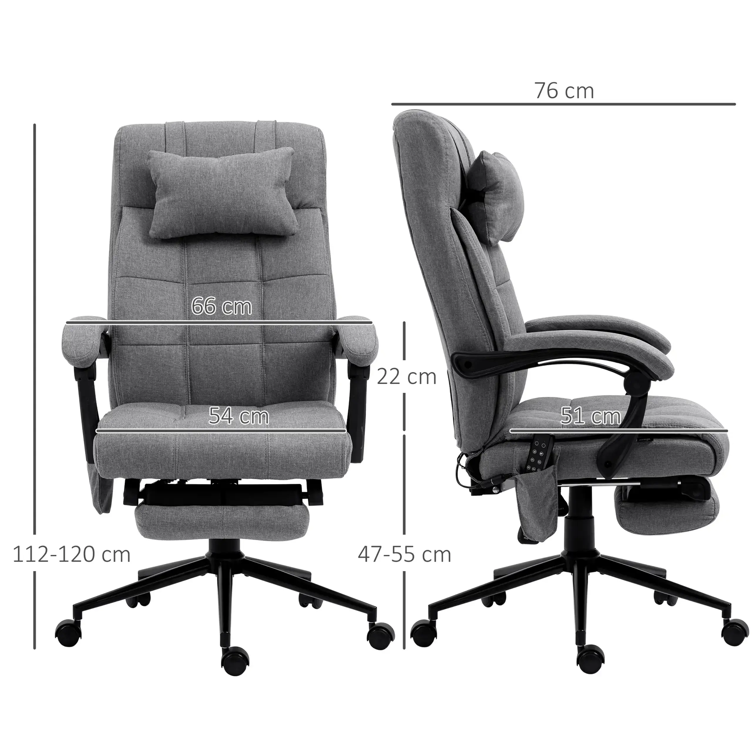 Fotoliu de birou Vinsetto cu incalzire cu 6 puncte de masaj si 5 moduri, scaun de birou ergonomic cu suport pentru picioare si spatar inclinabil la 155°, de culoare gri