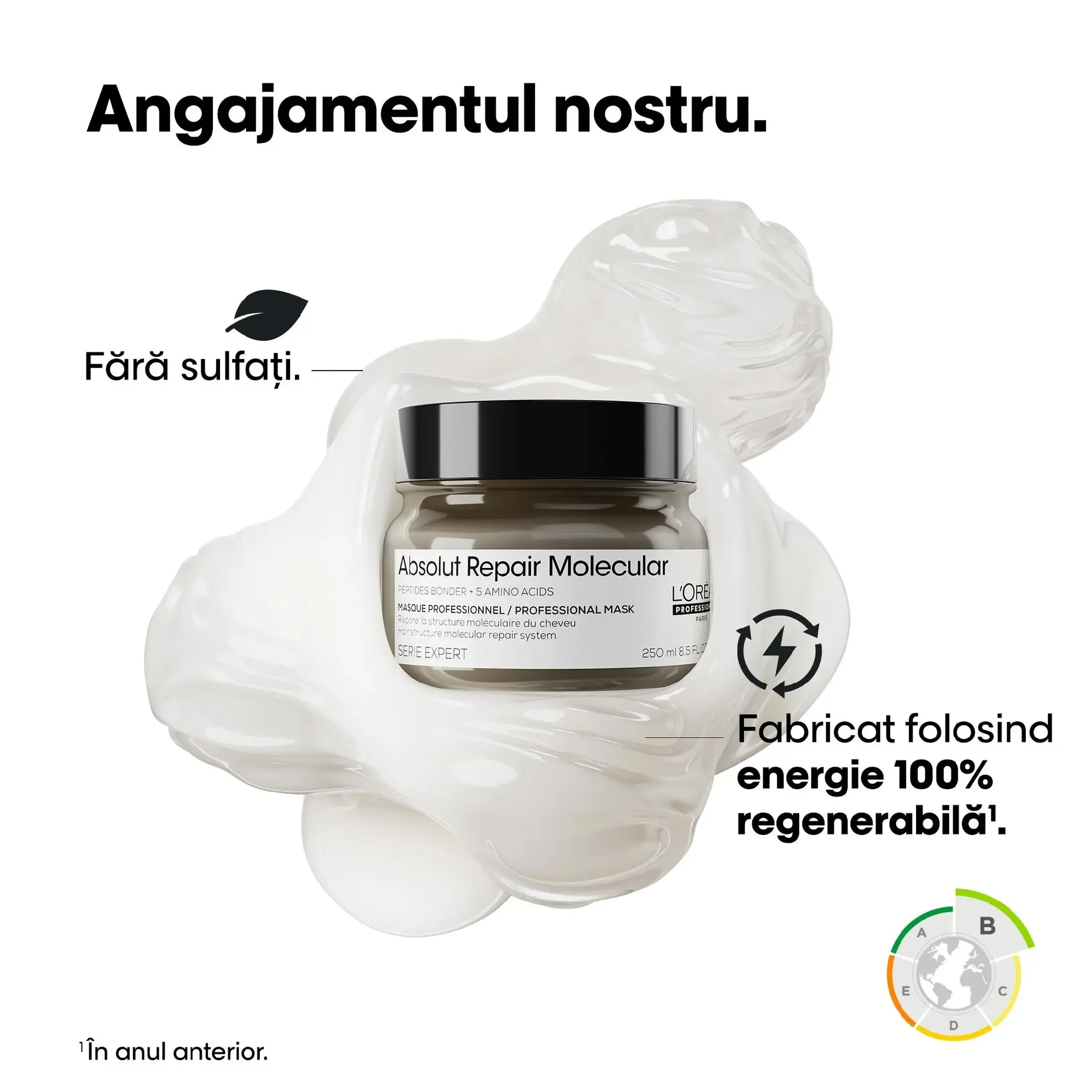 Masca concentrata pentru par deteriorat L’Oreal Professionnel Serie Expert Absolut Repair Molecular, formulata cu legaturi peptidice si 5 aminoacizi, 250 ml
