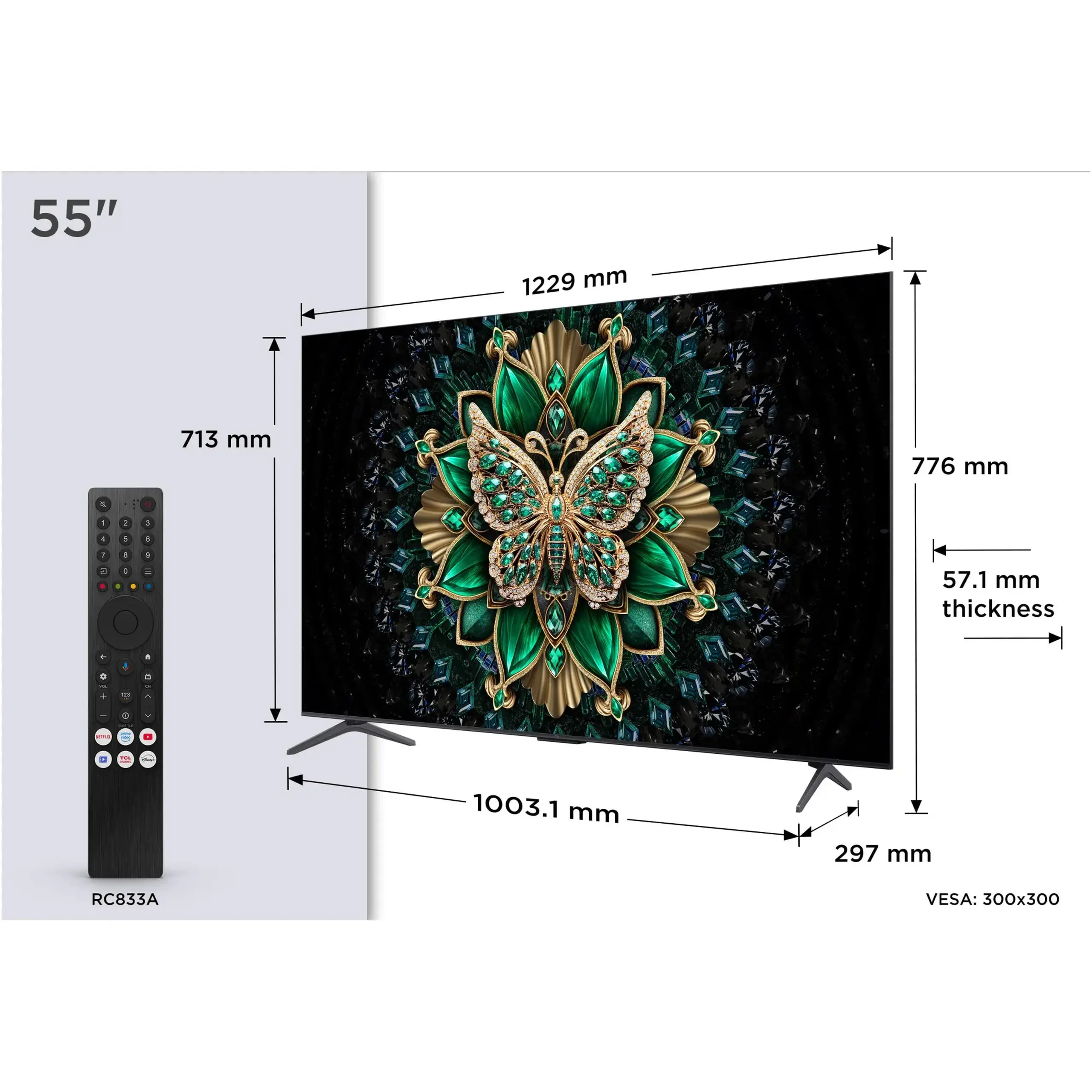 Televizor TCL MiniLed 55C6K, 139 cm, Smart Google TV, 4K Ultra HD, 100Hz, Clasa F (Model 2025)