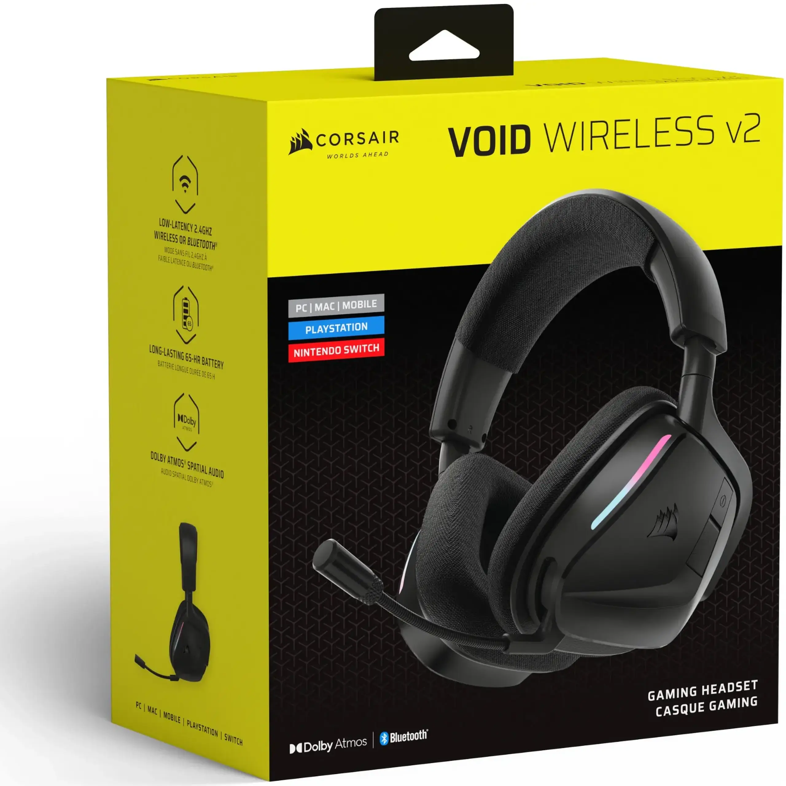 Casti gaming Corsair Void v2, 2.4GHz Wireless - Bluetooth - Dolby Atmos, compatibile PC/Mac/PS4/PS5/Switch, fast charging, Negru