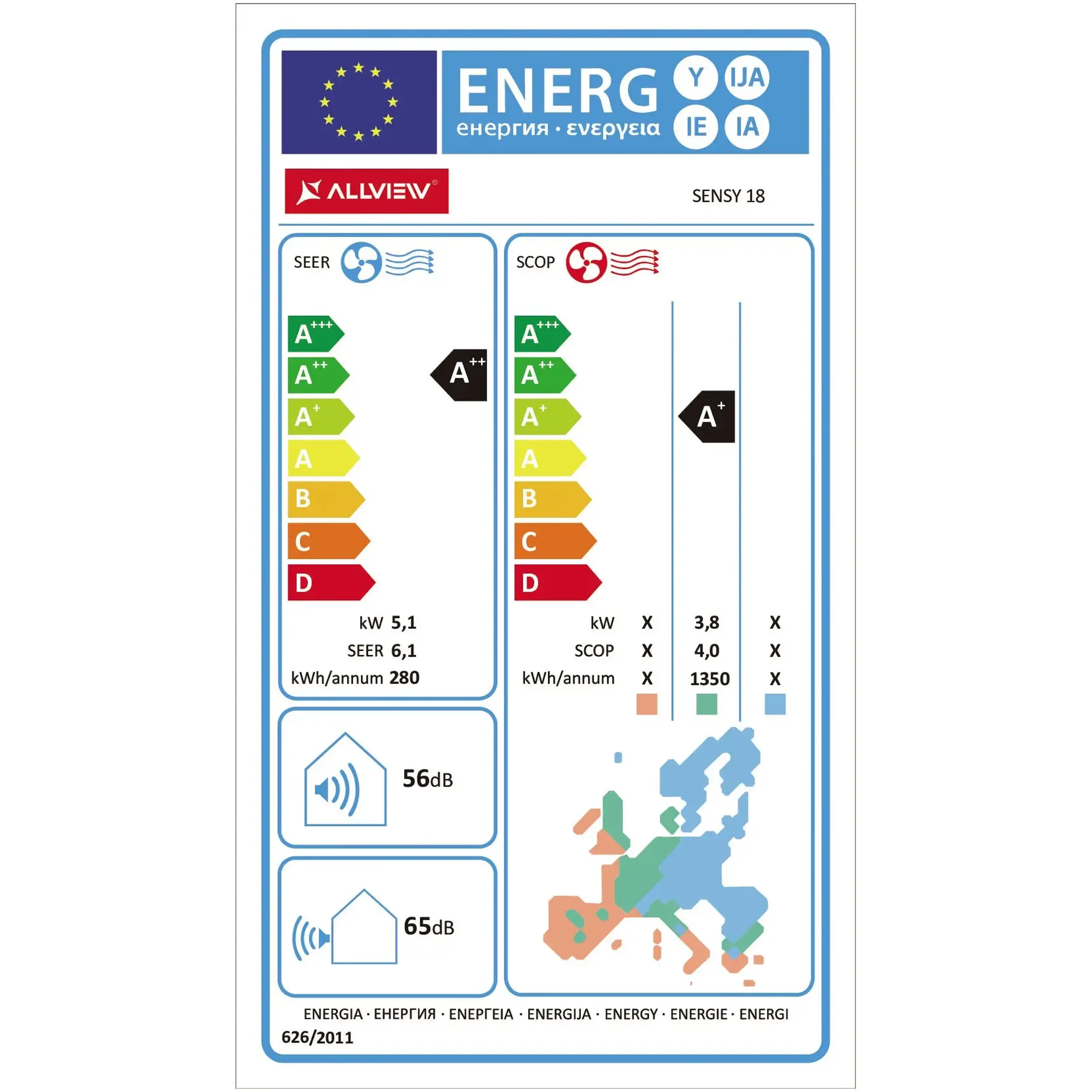 Aparat de aer conditionat Allview 18000 BTU WI-FI, Clasa A++/A+, Sleep mode, Eco mode, Sensy 18, alb