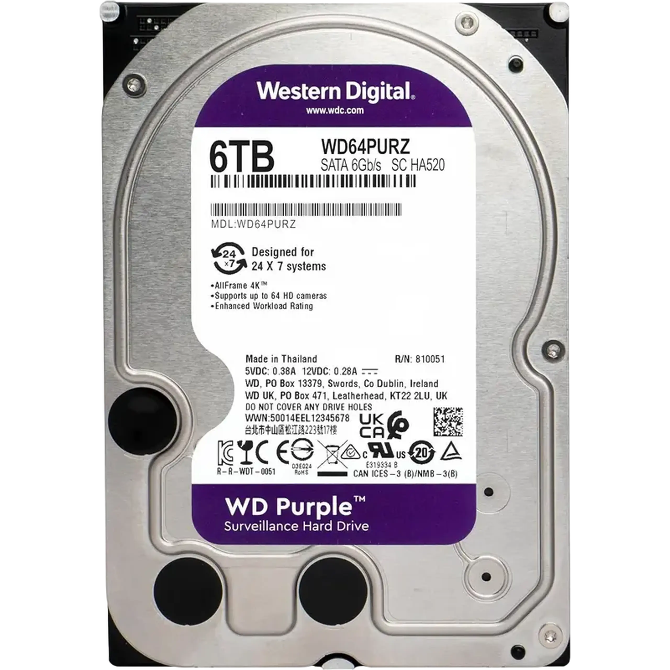 HDD de 3,5" 6,0TB - SATA - 256MB Western Digital "Violet (WD64PURZ)", Supraveghere, CMR