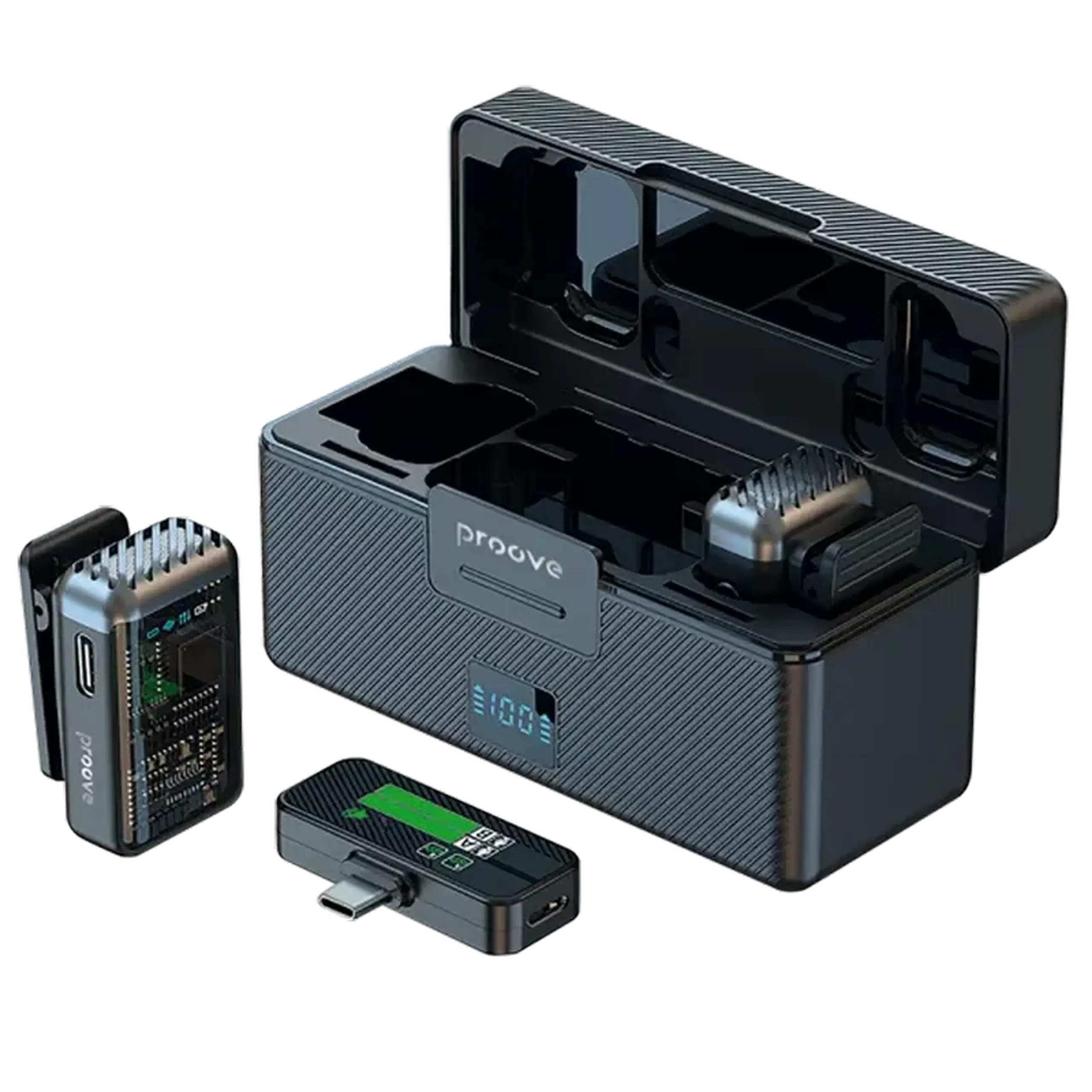 Microfon portabil pentru înregistrare vocală Proove Ripple, Fără fir/Cu fir, Negru