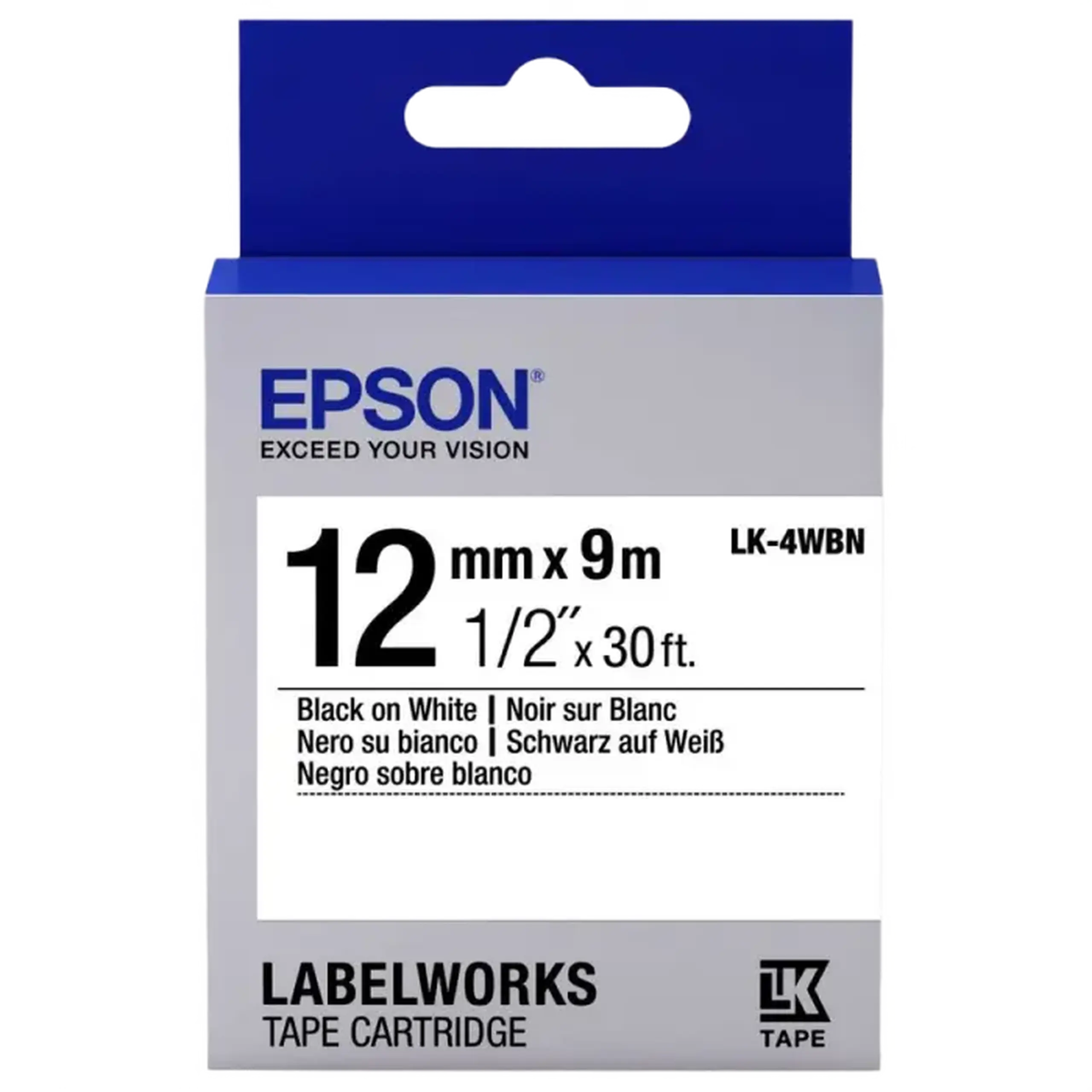 Cartuş de bandă Epson LK-4WBN, 12 mm x 9 m