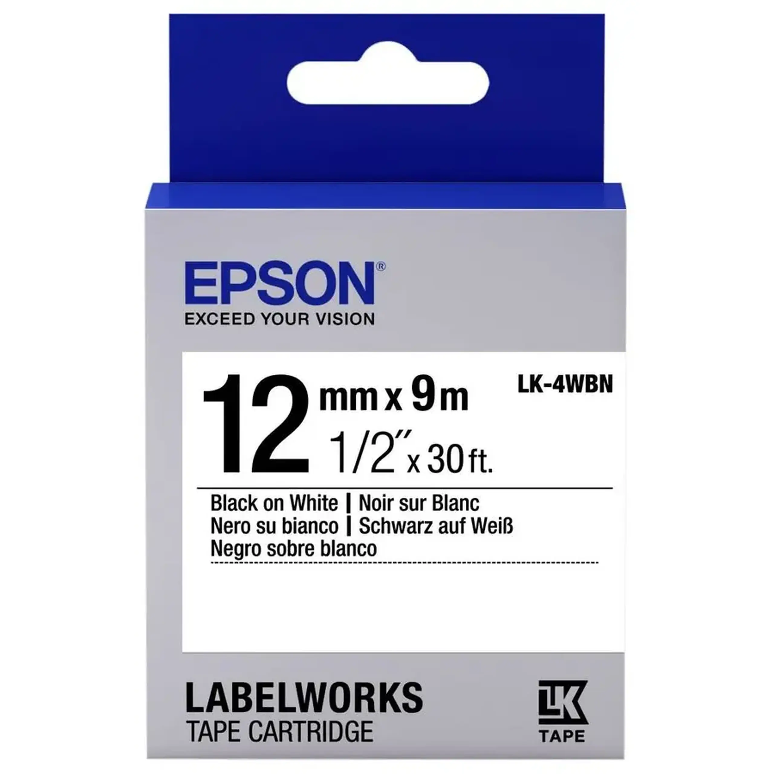 Cartuş de bandă Epson LK-4WBN, 12 mm x 9 m