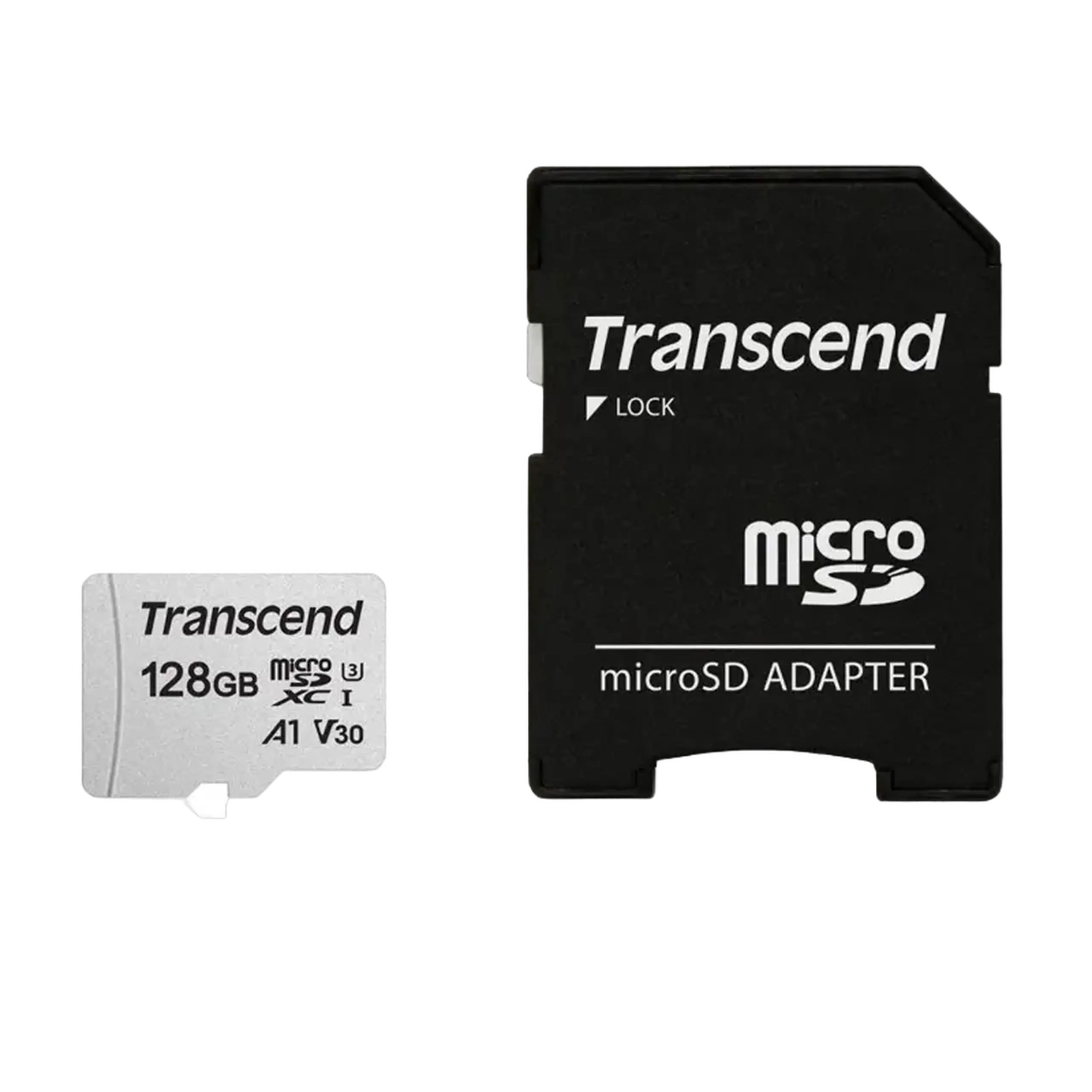 .128 GB MicroSD (Clasa 10) UHS - I (U3) + adaptor SD, Transcend „TS128GUSD300S” (R/W:95/45MB/s)